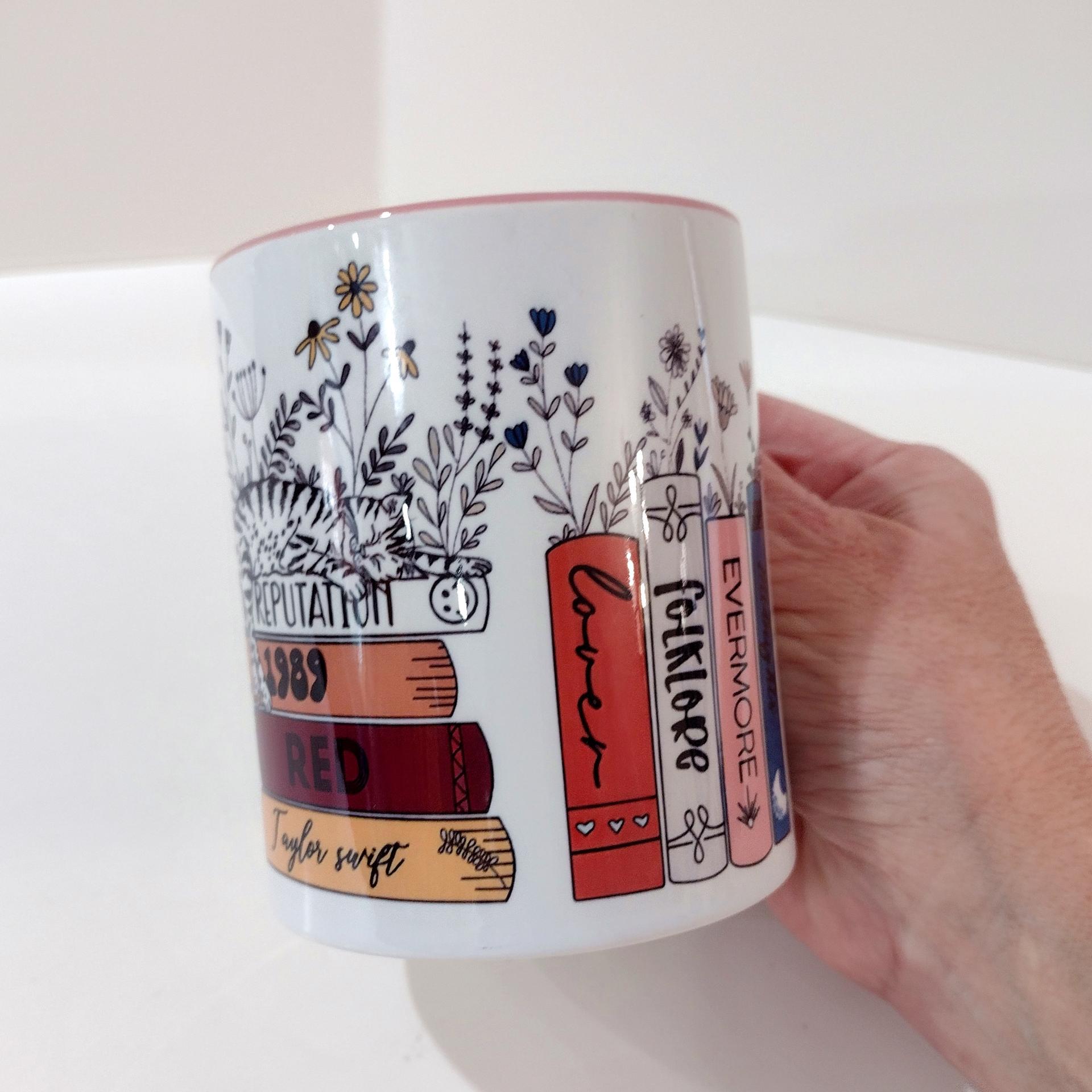 Taylor Swift Record Books Cat Coffee Tea Mug, Swifty Gift