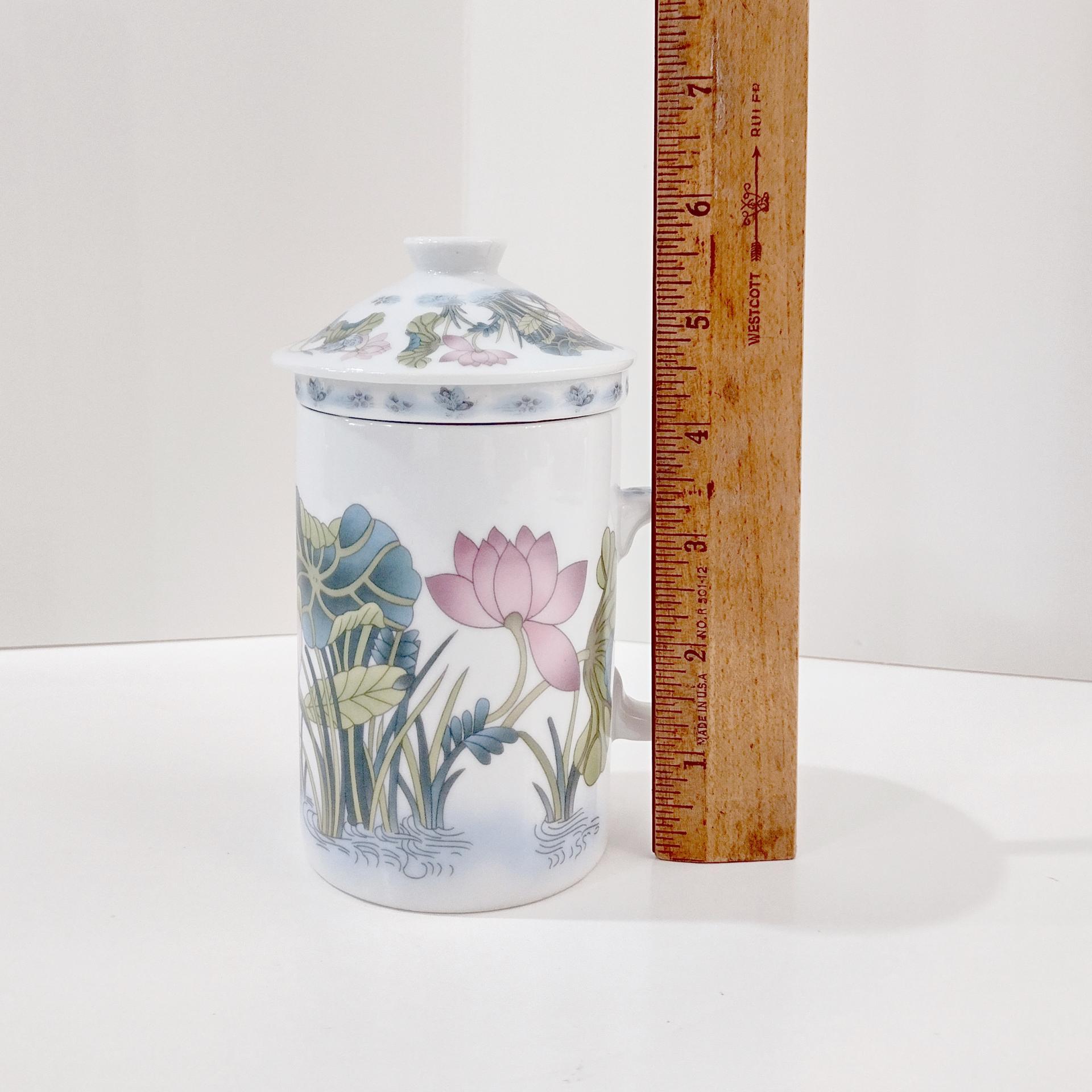 Floral Butterfly Tea Mug with Infuser Strainer and Lid, Covered Coffee Tea Cup