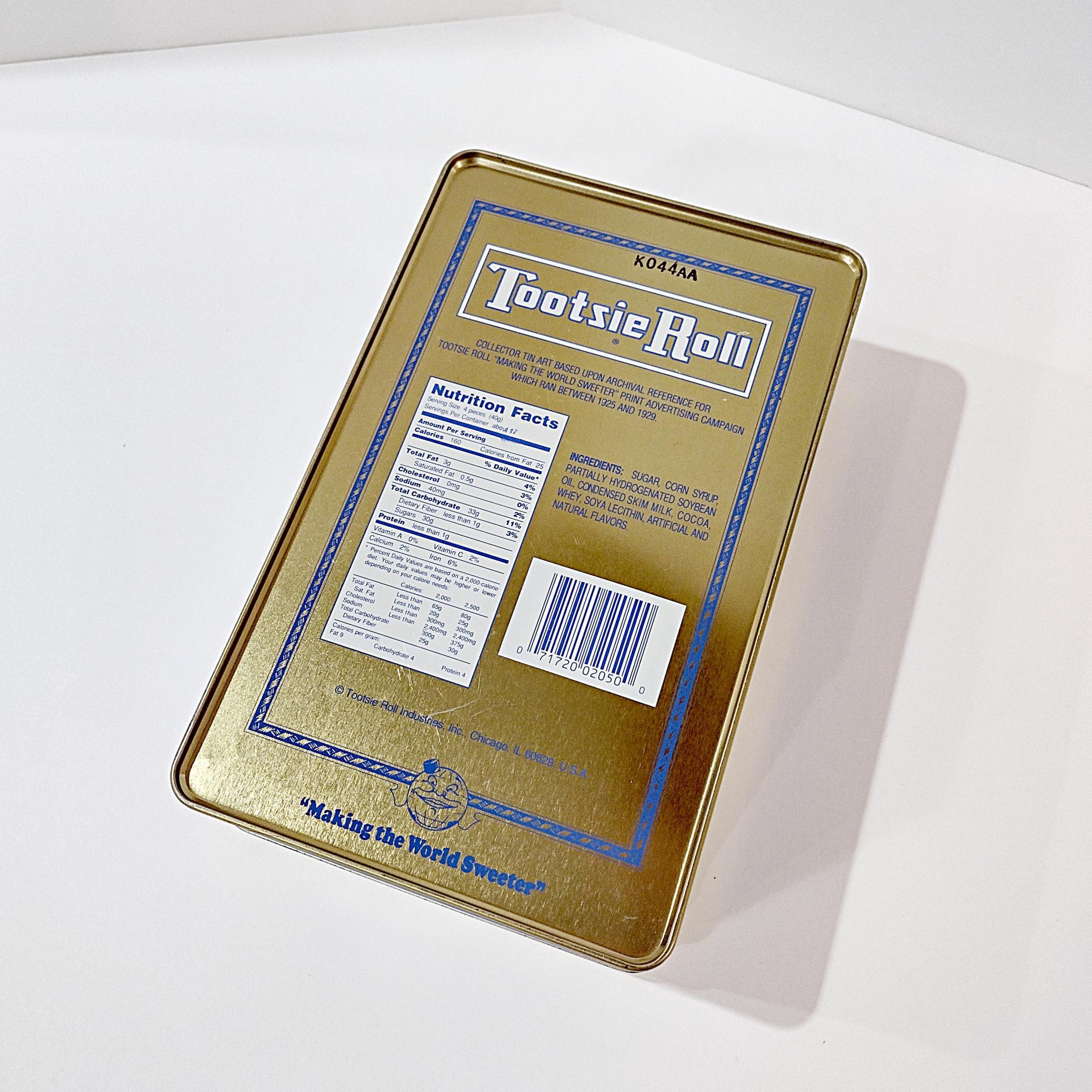 Vintage Tootsie Roll Blue Moonface Making the World Sweeter Tin Box, Retro Rectangular Metal Storage Container