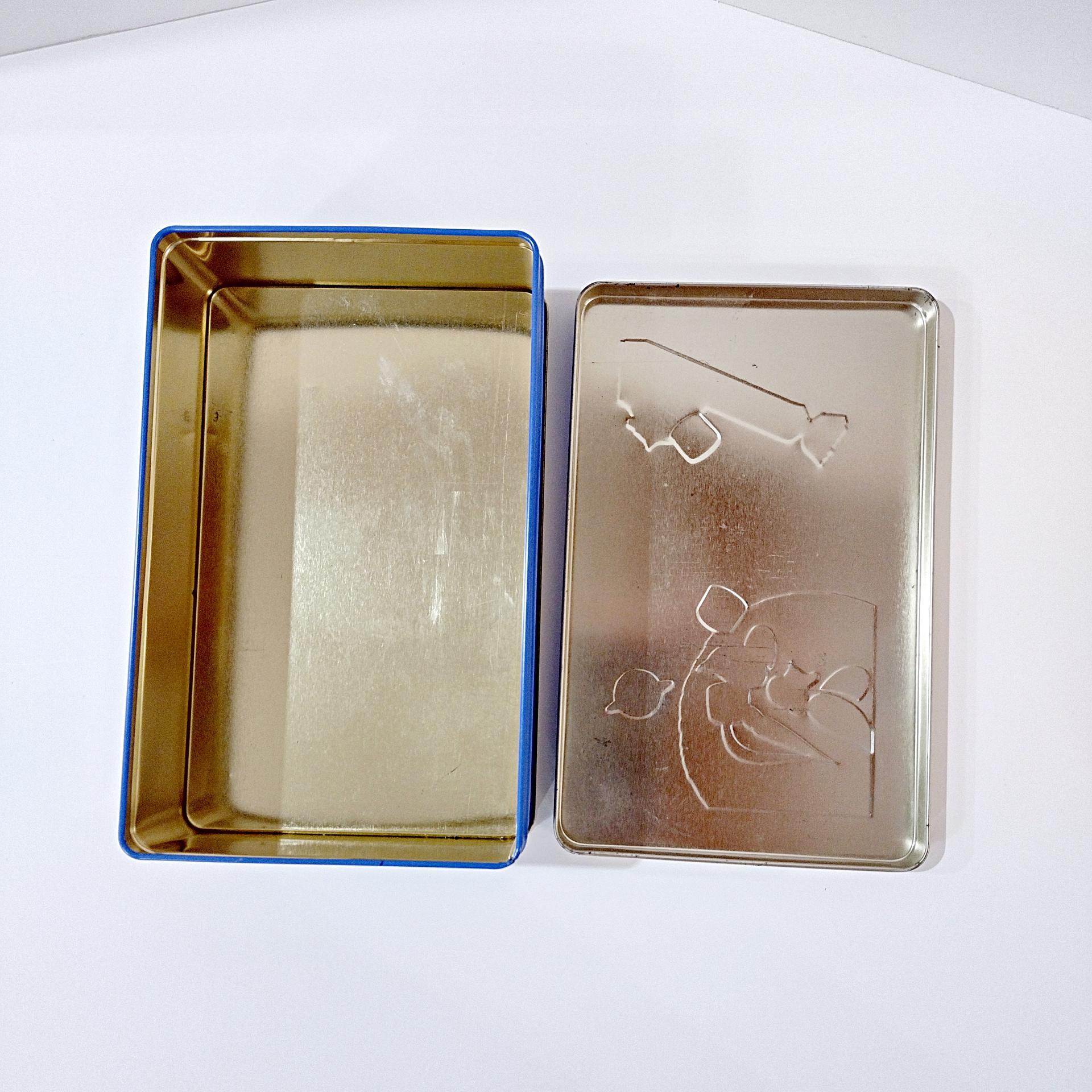 Vintage Tootsie Roll Blue Moonface Making the World Sweeter Tin Box, Retro Rectangular Metal Storage Container