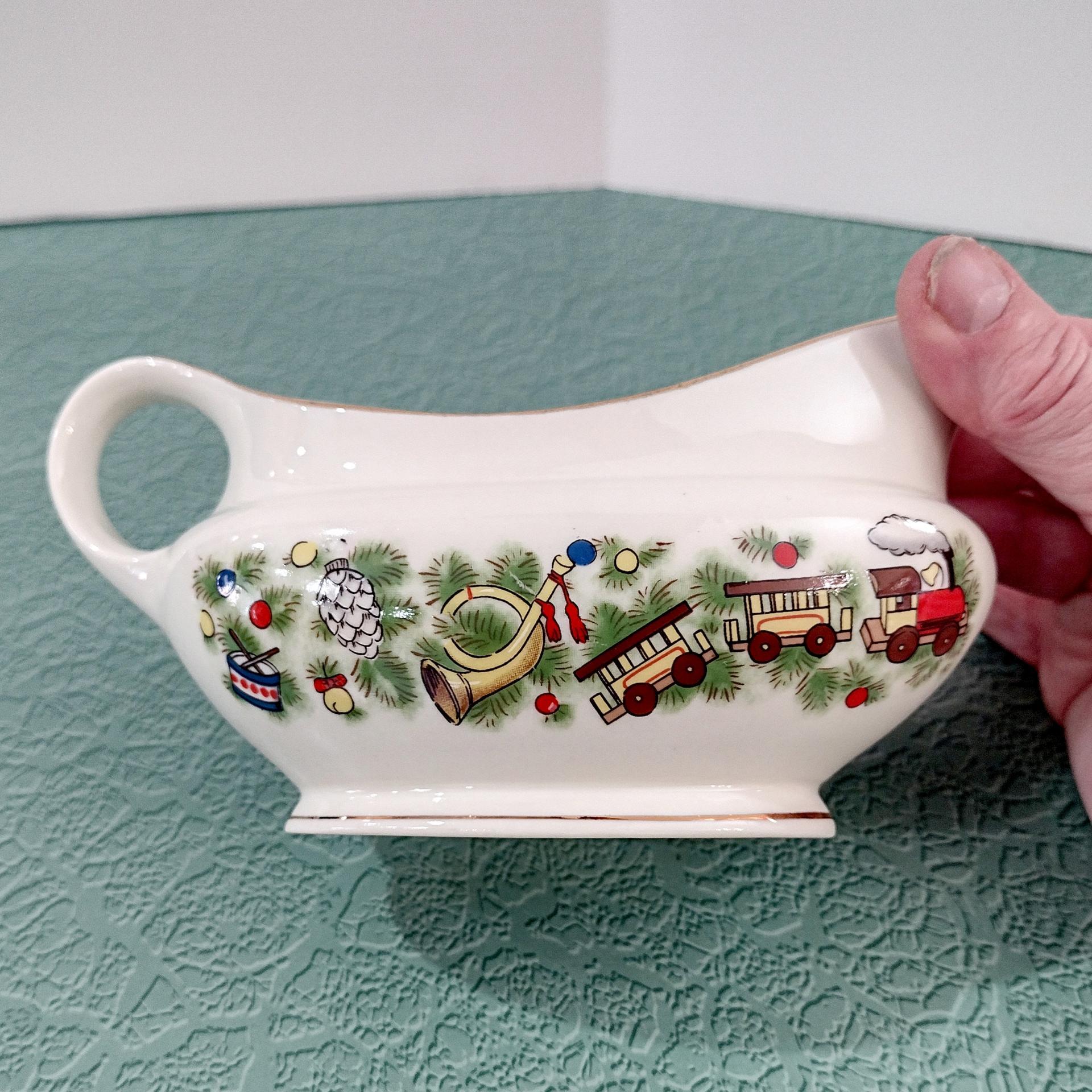 Vintage Marine Foundation Toys for Tots Gravy Boat with Under Dish, Toy Shop Christmas Sauce Boat