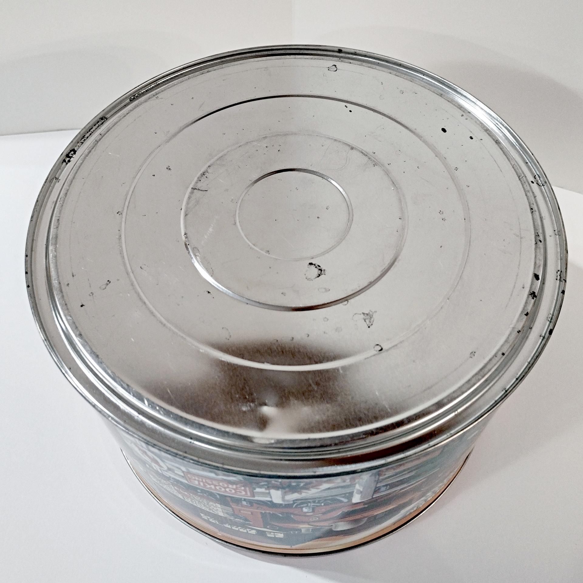 Vintage Jacobsen's of Denmark Butter Cookie Train Station Tin, Large Round Train Themed Metal Storage Tin.