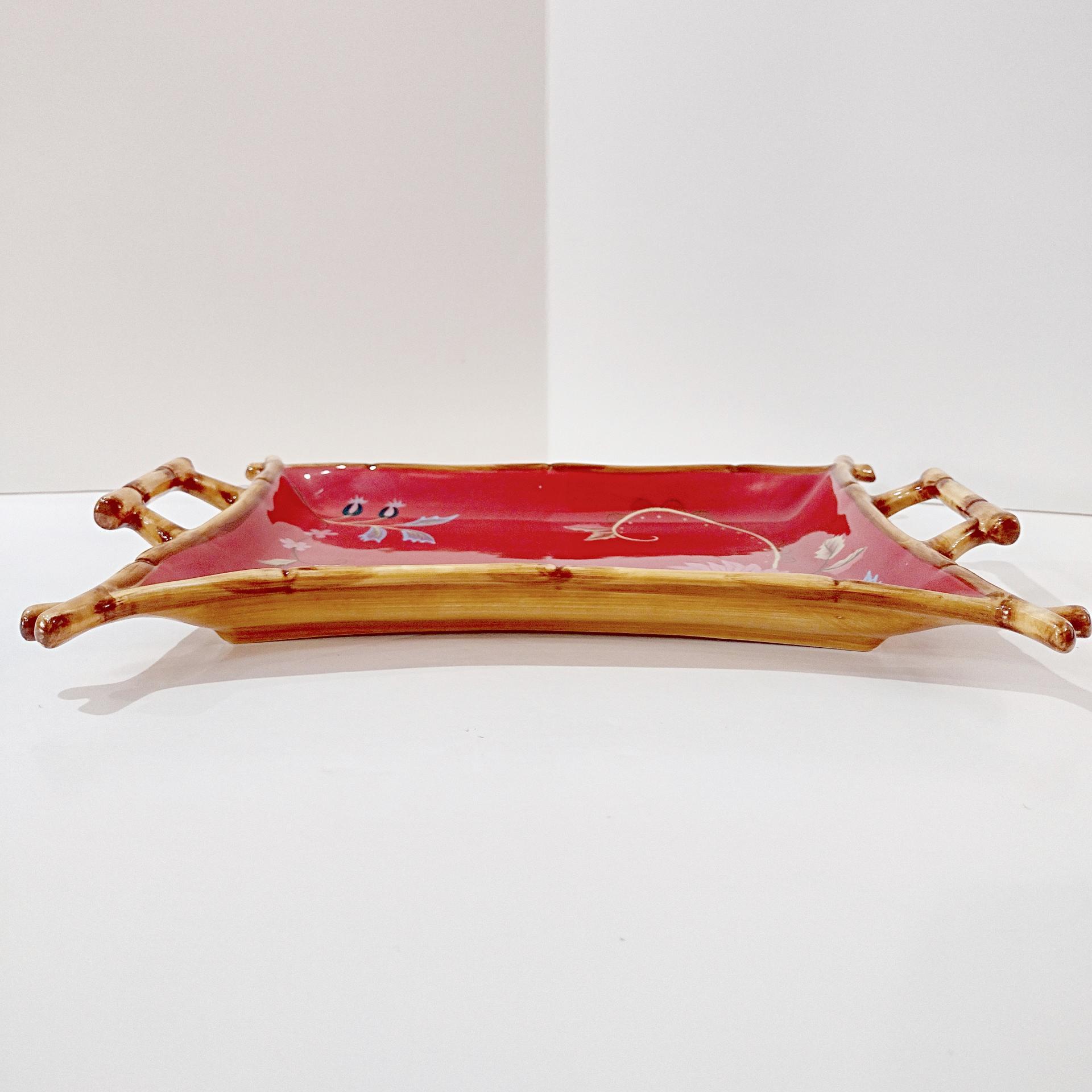 Vintage Hand Painted Tracy Porter The Artesian Road Ceramic Serving Tray Platter, Peacock Floral Design