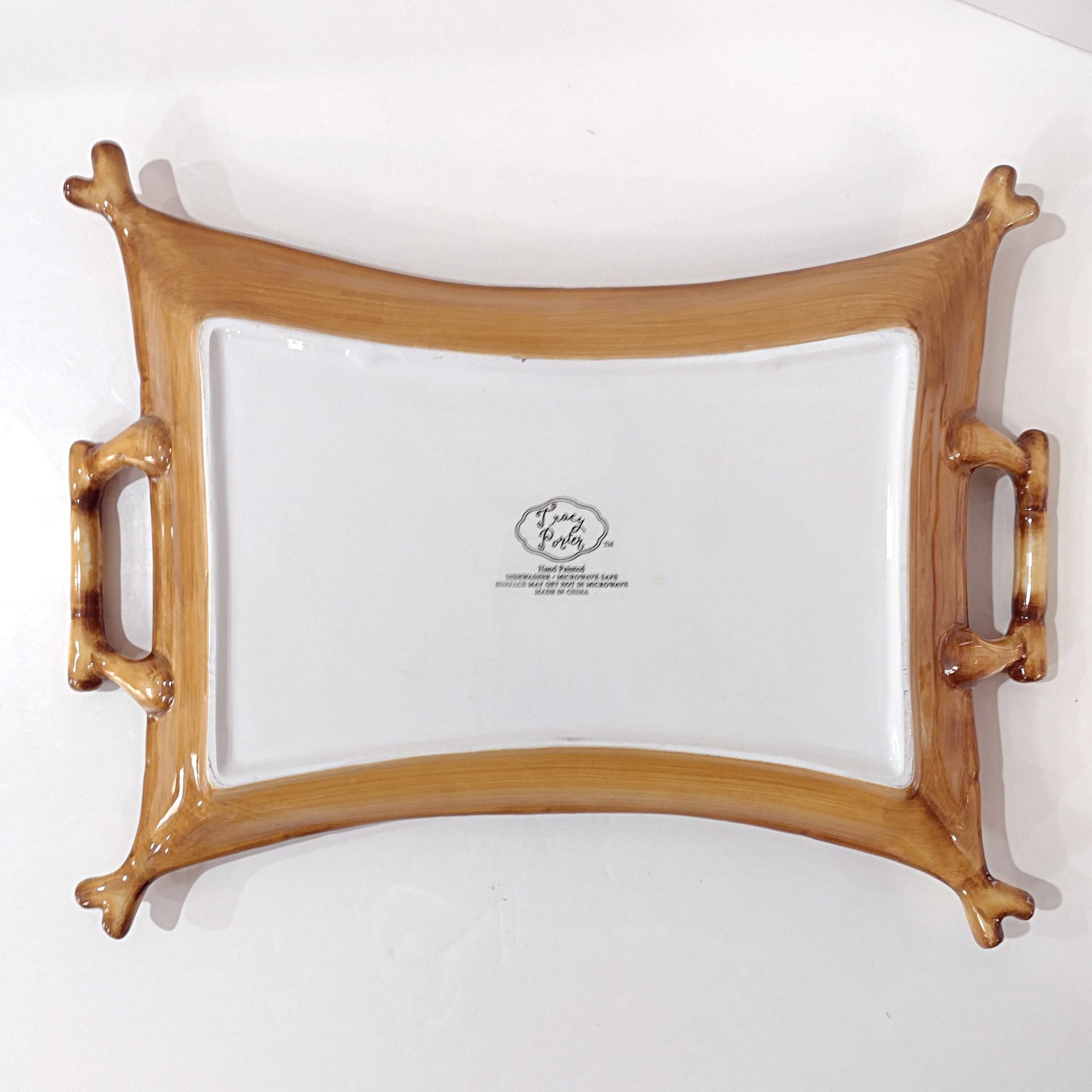 Vintage Hand Painted Tracy Porter The Artesian Road Ceramic Serving Tray Platter, Peacock Floral Design