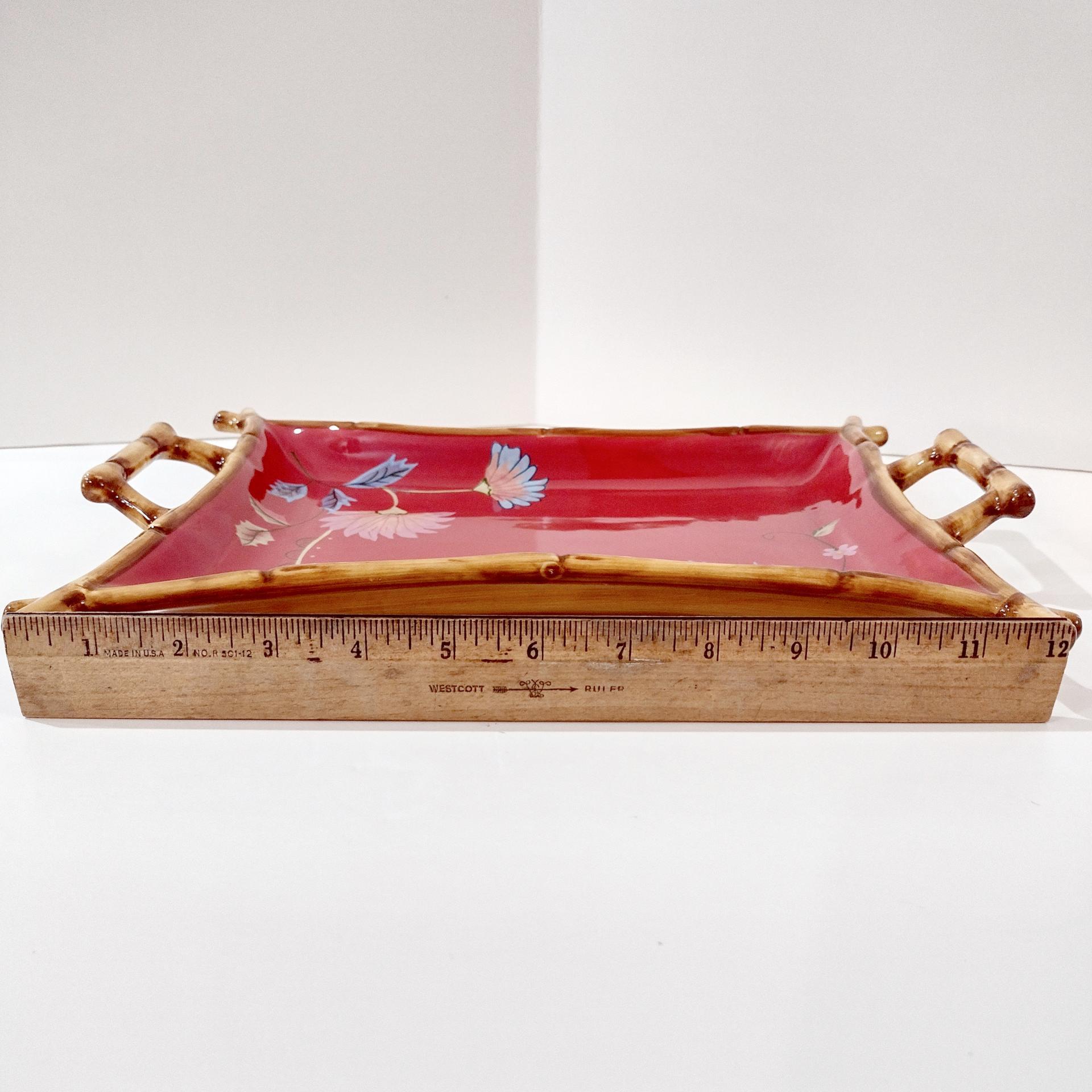 Vintage Hand Painted Tracy Porter The Artesian Road Ceramic Serving Tray Platter, Peacock Floral Design