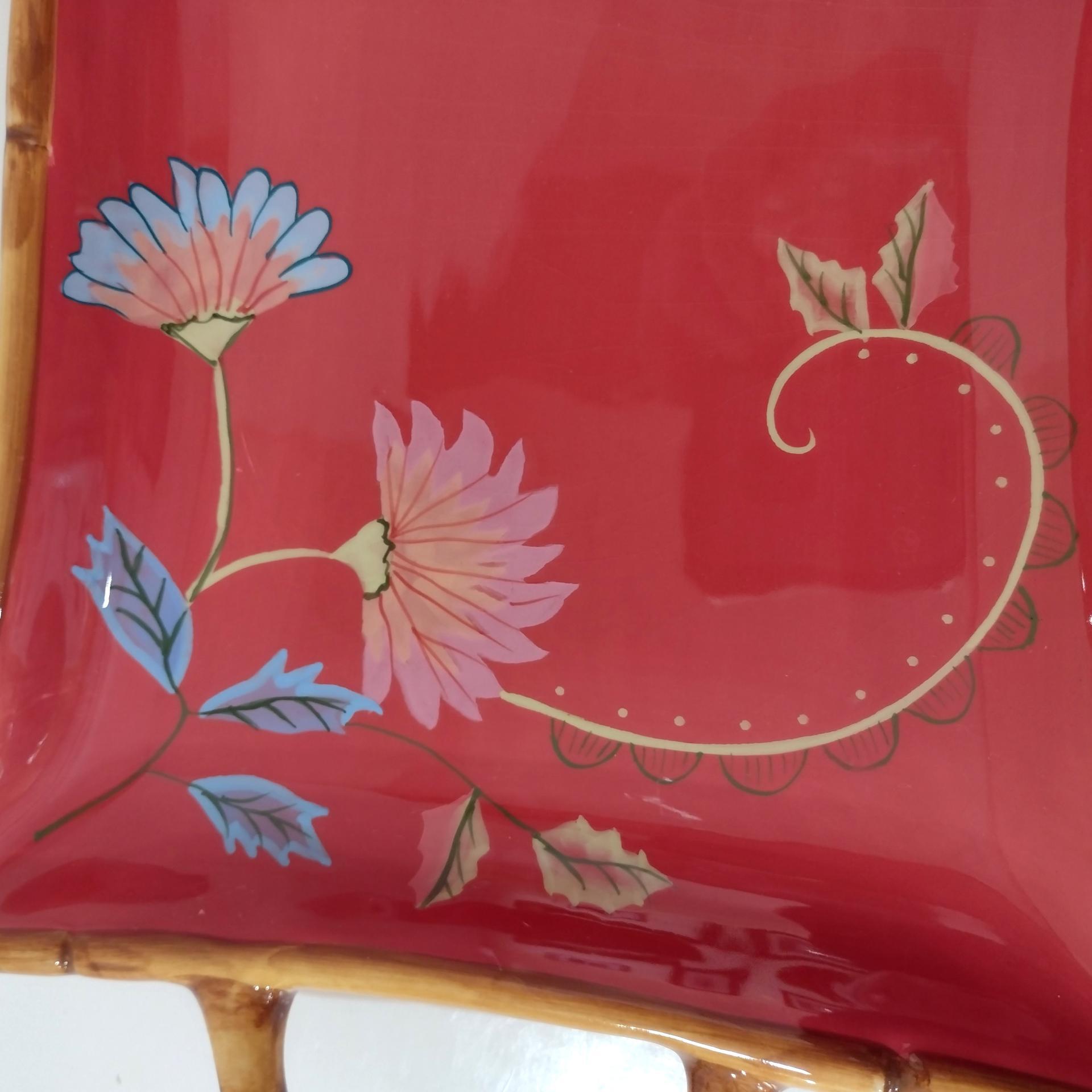 Vintage Hand Painted Tracy Porter The Artesian Road Ceramic Serving Tray Platter, Peacock Floral Design