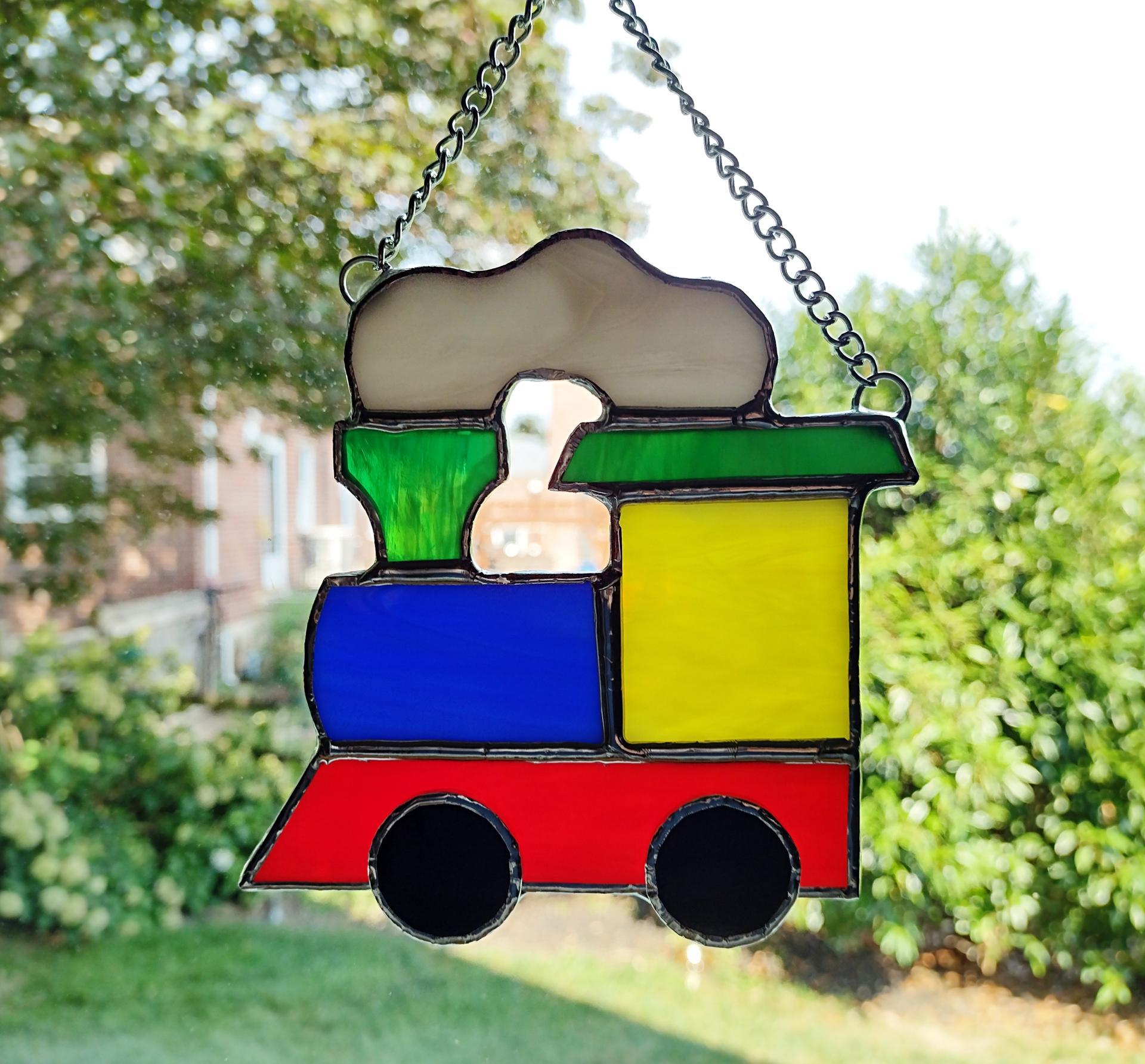 Stained Glass Train Suncatcher / Christmas Tree Ornament, Custom Colors Available