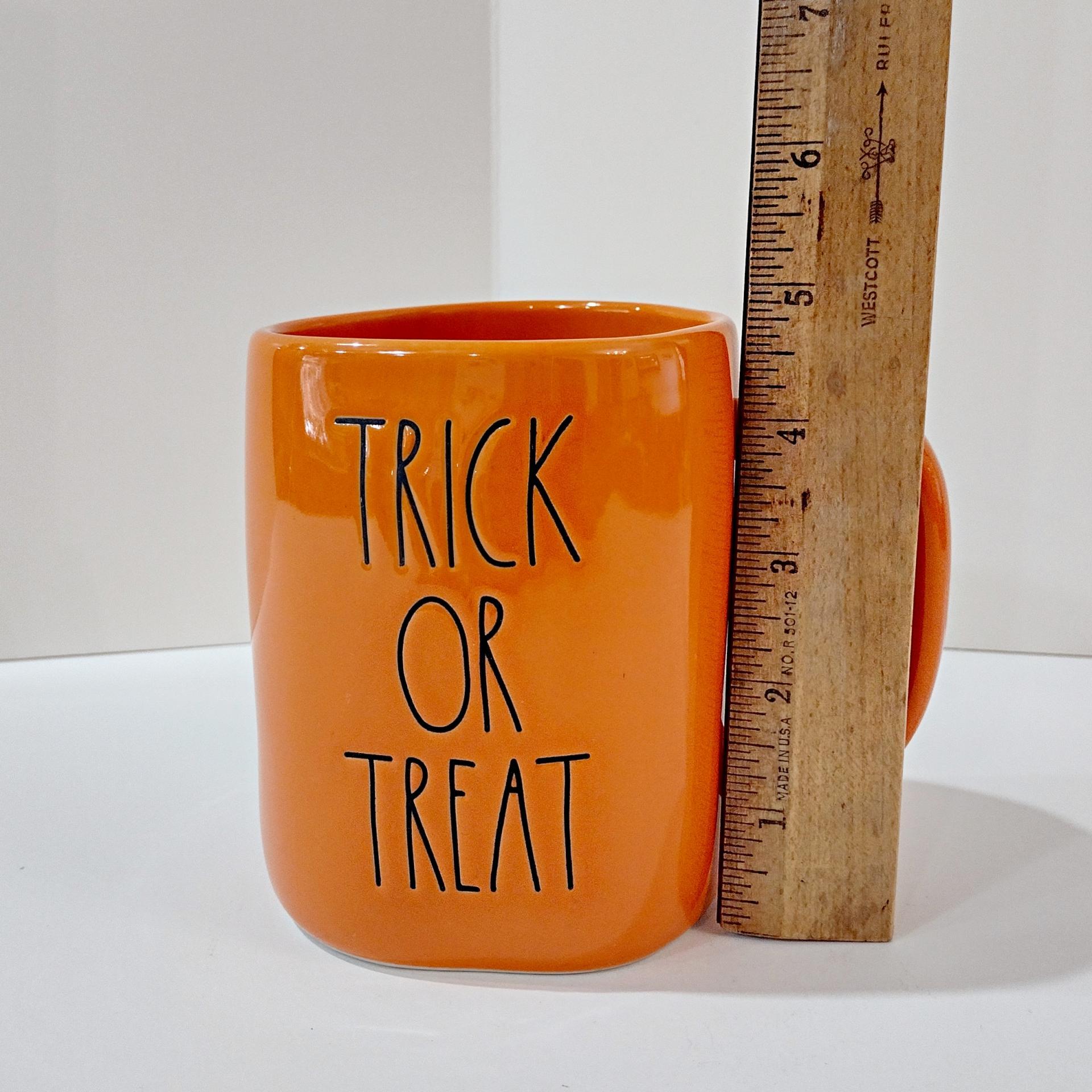 Vintage Rae Dunn Trick or Treat Halloween Oversized Ceramic Coffee Tea Mug, Orange Pumpkin Face Mug