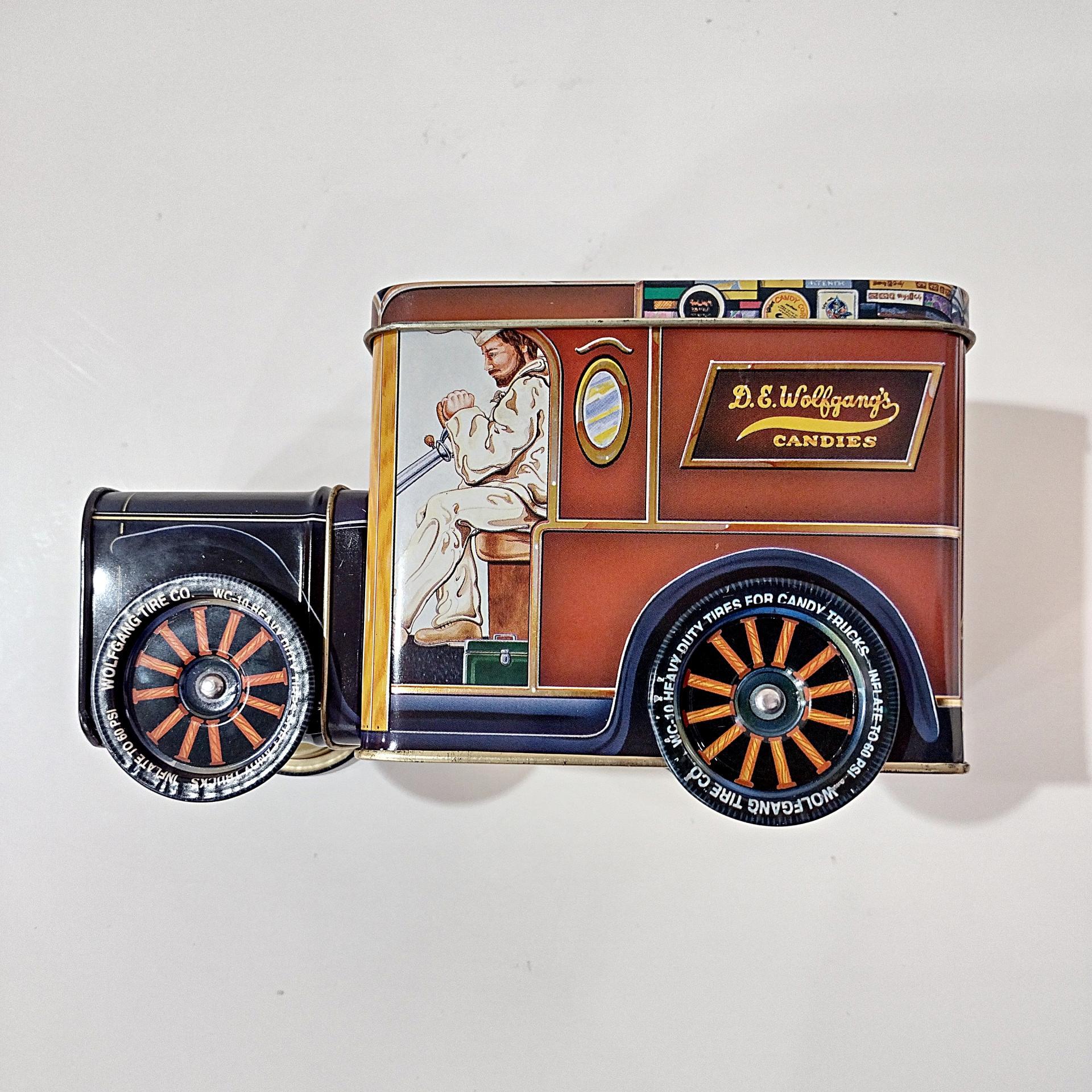 Vintage Wolfgang Candies Metal Truck Storage Tin and Coin Bank