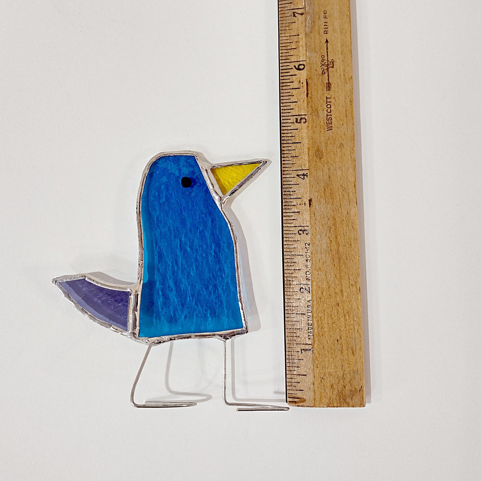 Stained Glass Standing Bird, Funky Blue and Purple Glass Bird Suncatcher, Bird Lover Gift