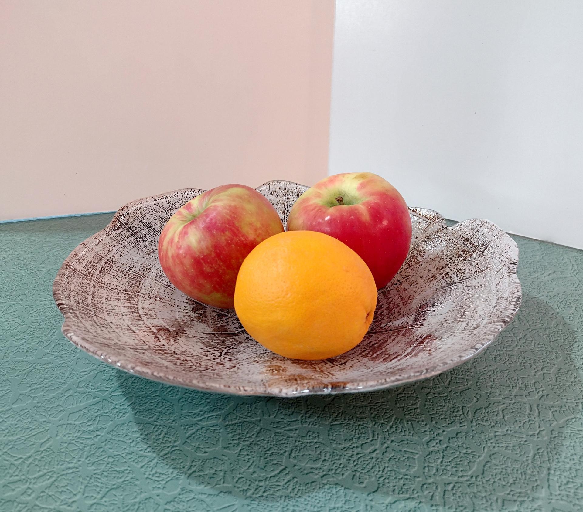 Vintage Turkish Glass Organic Shaped Bowl, Reverse Painted Glass Console Bowl