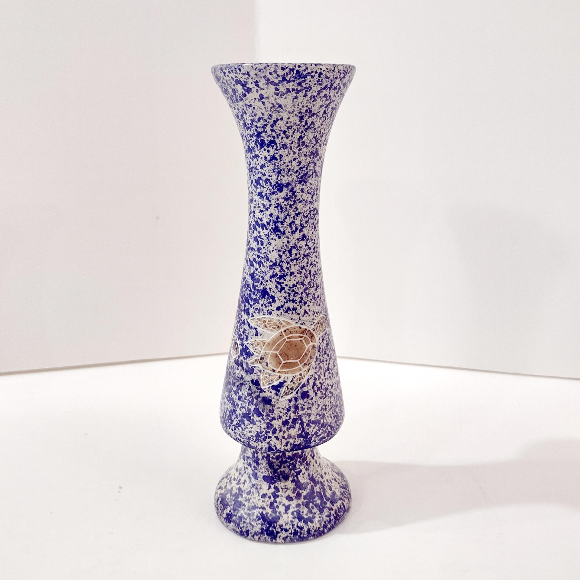 Vintage Turtle Blue and White Speckled Soapstone Bud Vase, African Carved Soapstone Vase