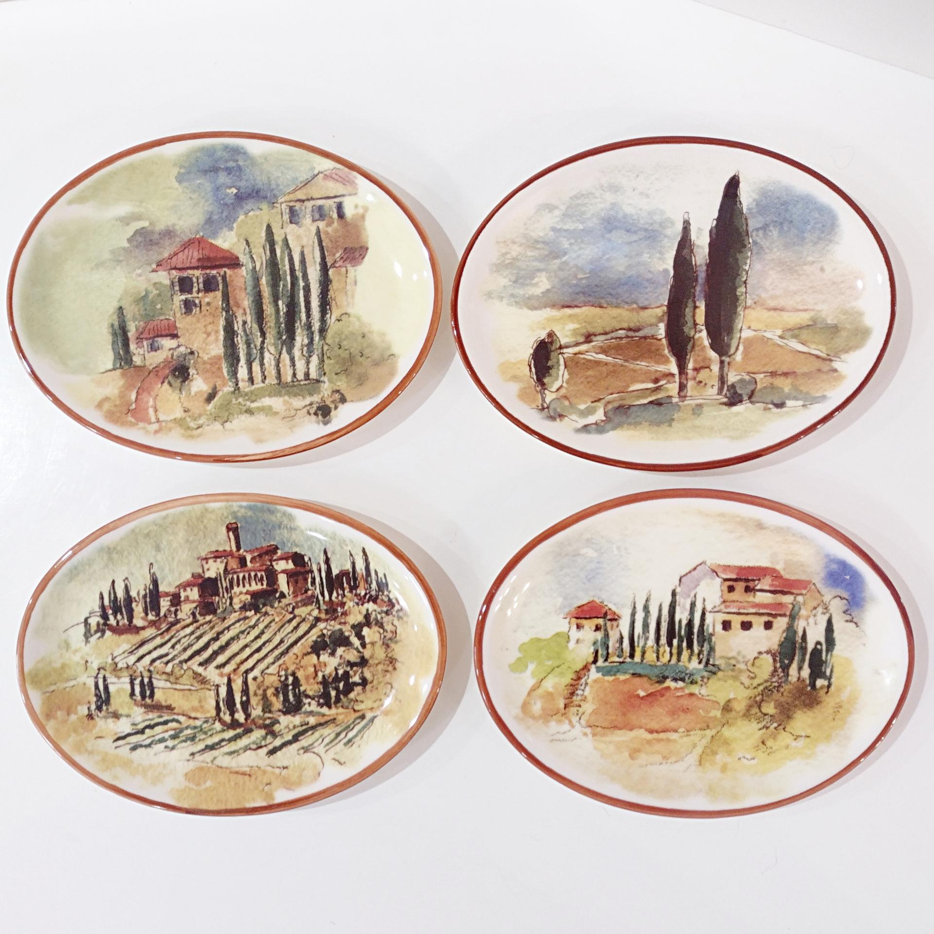 Vintage Williams Sonoma Tuscan Villa Oval Appetizer Plates, Set of Four