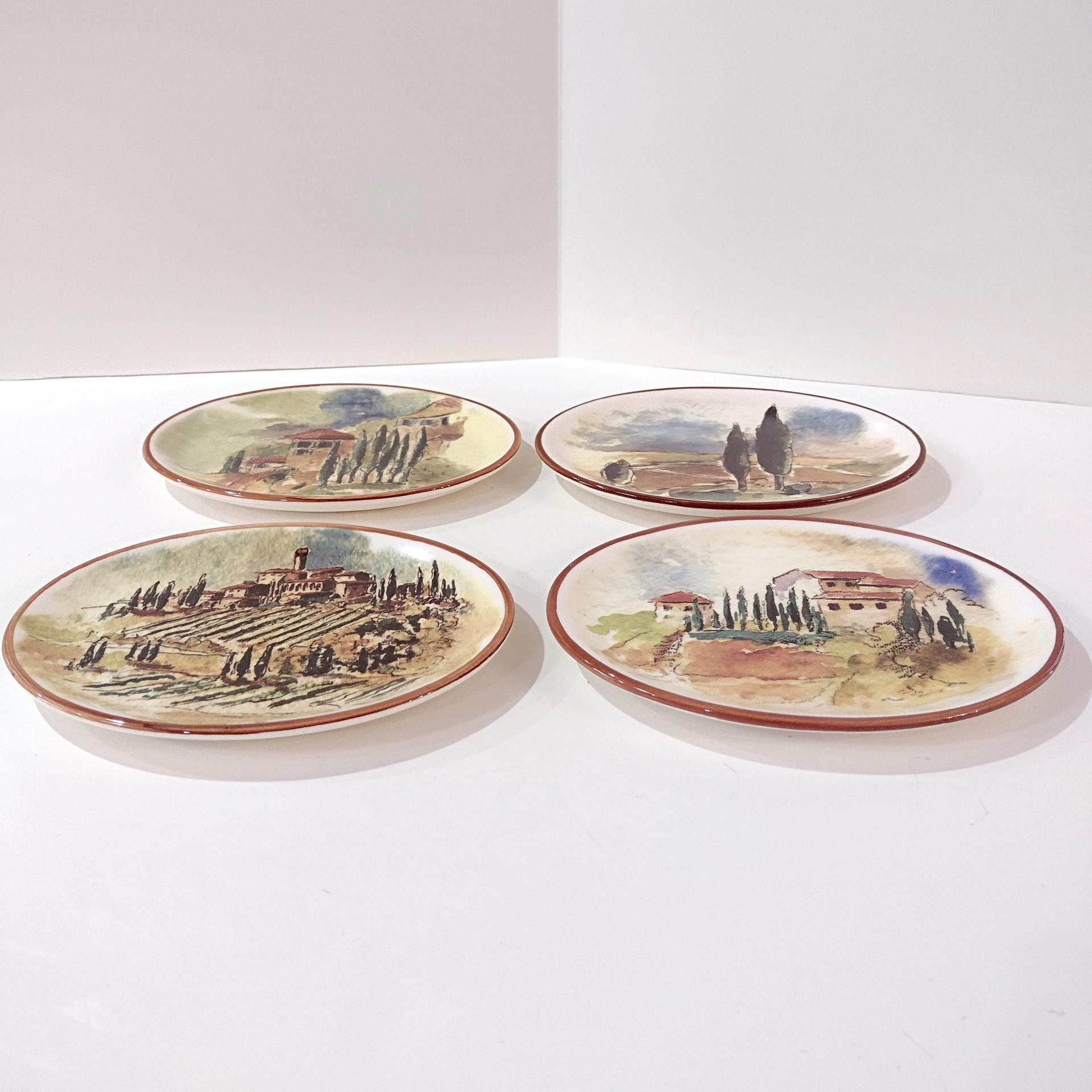 Vintage Williams Sonoma Tuscan Villa Oval Appetizer Plates, Set of Four