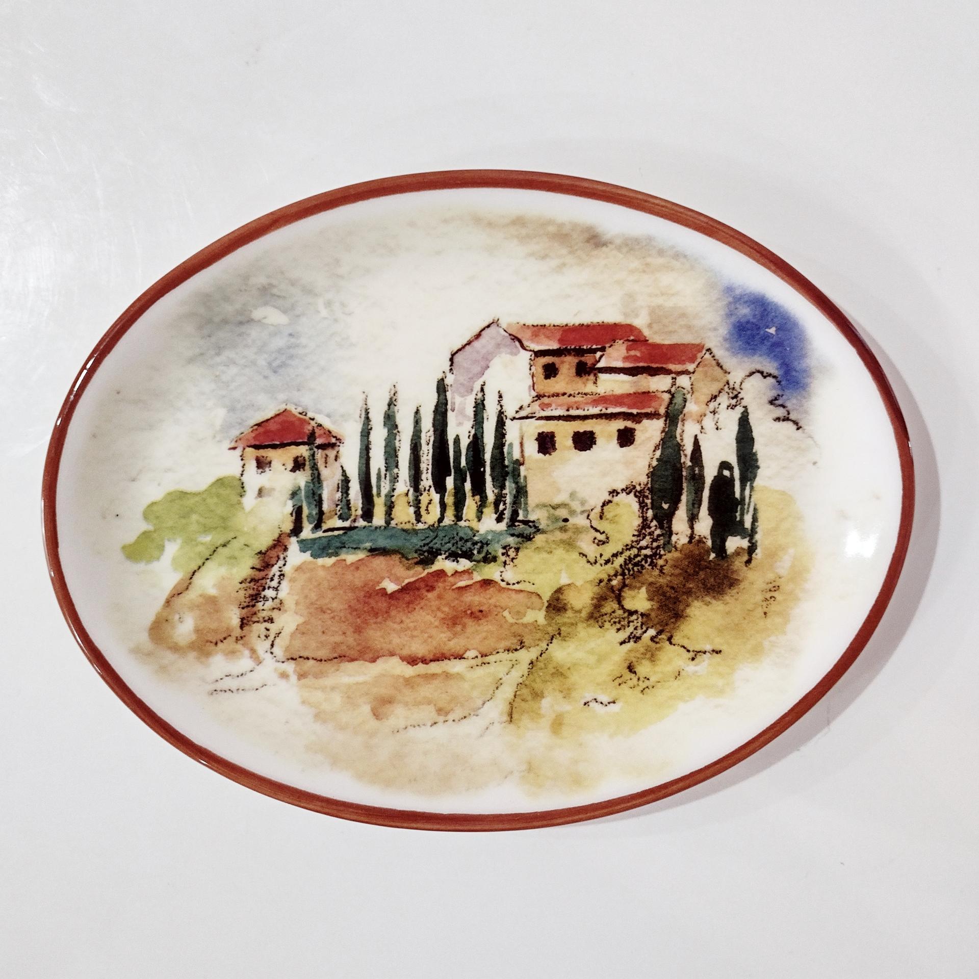 Vintage Williams Sonoma Tuscan Villa Oval Appetizer Plates, Set of Four