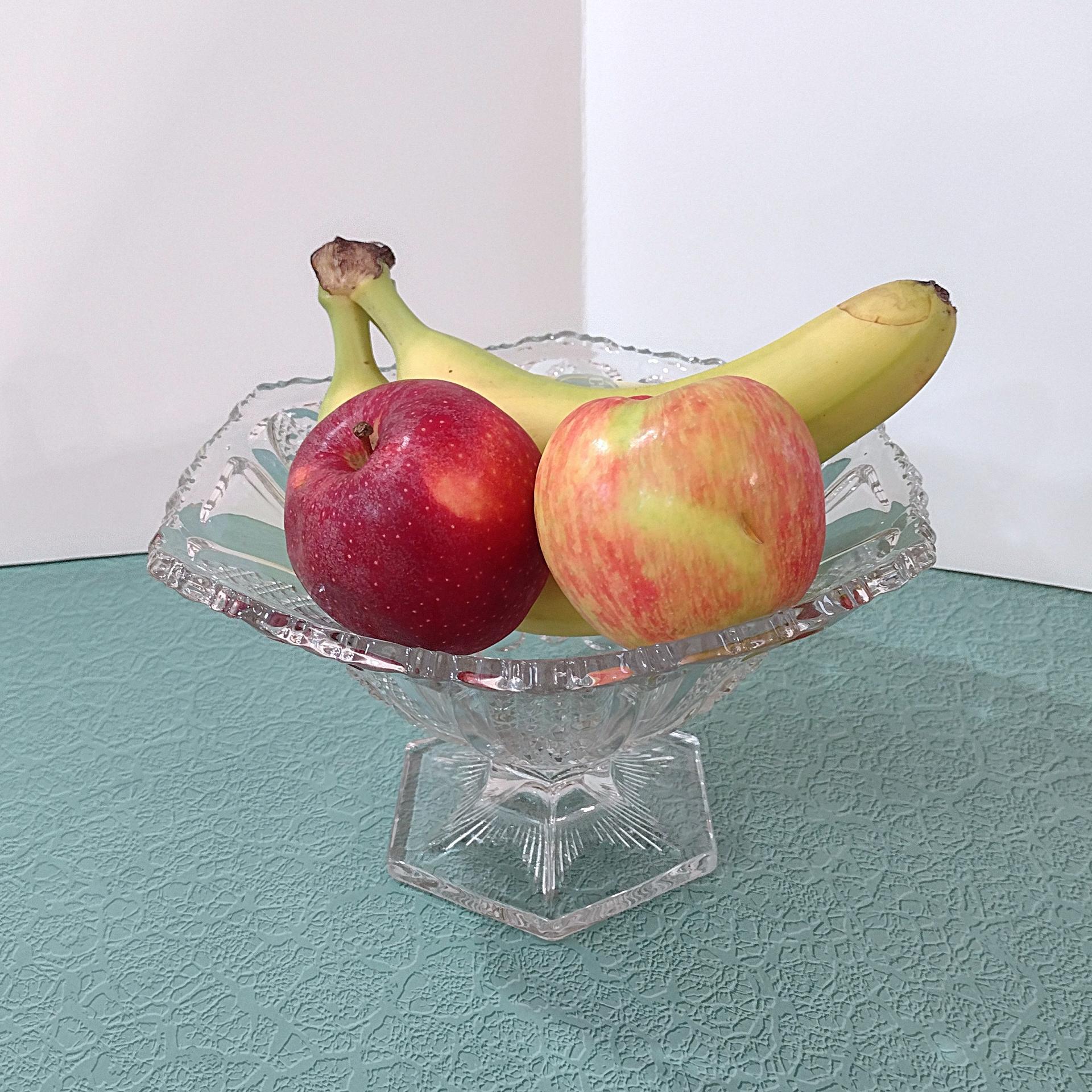 Antique Fostoria No 1578 Tuxedo Footed Clear Glass Fruit Bowl, Circa 1908, EAPG Paneled Button and Cane Decorative Centerpiece Bowl
