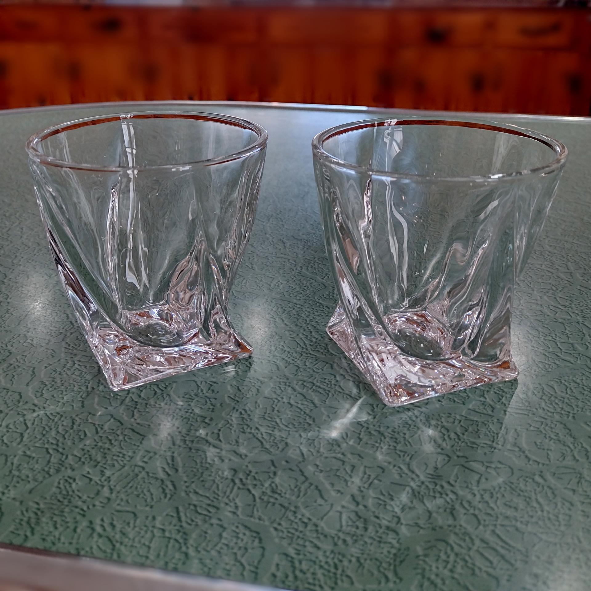Vintage Mikasa Motion Double Old Fashioned Glasses, Set of Two, Twisted Whiskey Glasses