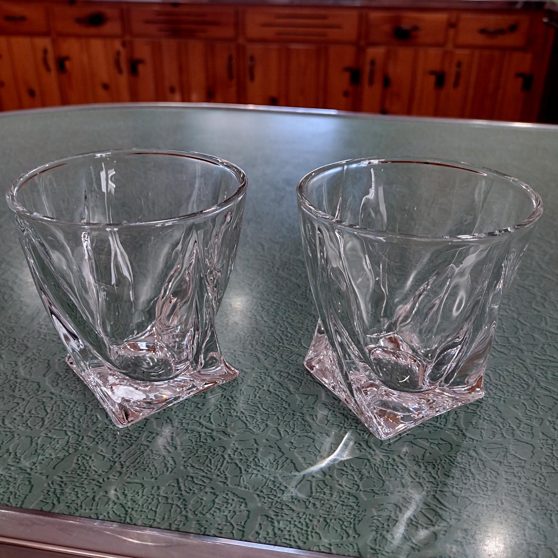Vintage Mikasa Motion Double Old Fashioned Glasses, Set of Two, Twisted Whiskey Glasses