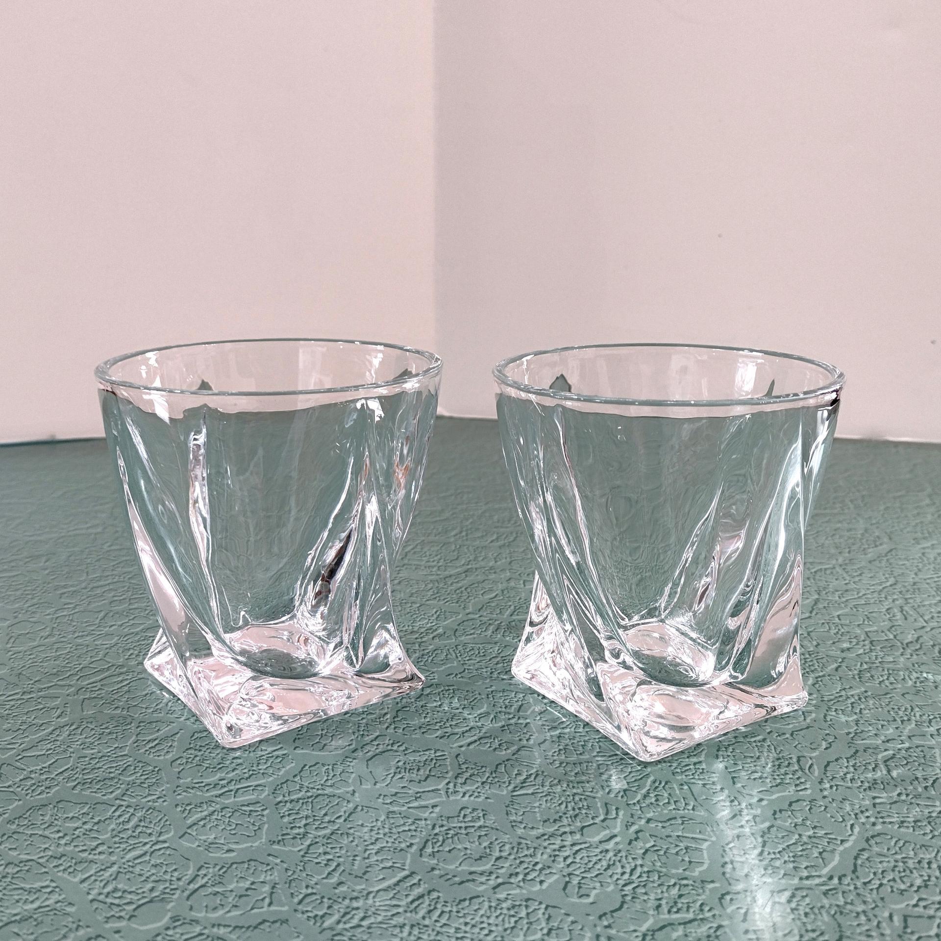 Vintage Mikasa Motion Double Old Fashioned Glasses, Set of Two, Twisted Whiskey Glasses