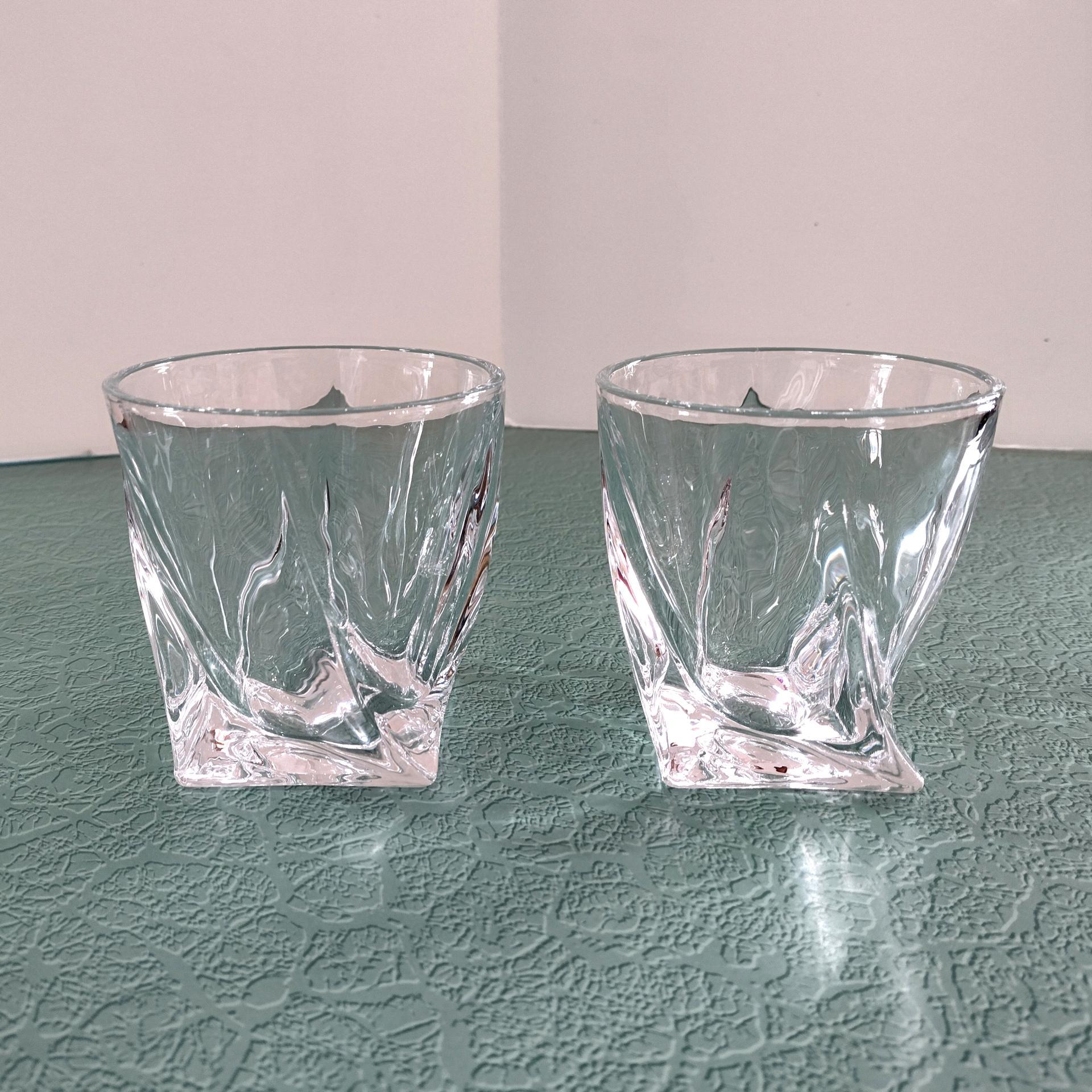 Vintage Mikasa Motion Double Old Fashioned Glasses, Set of Two, Twisted Whiskey Glasses