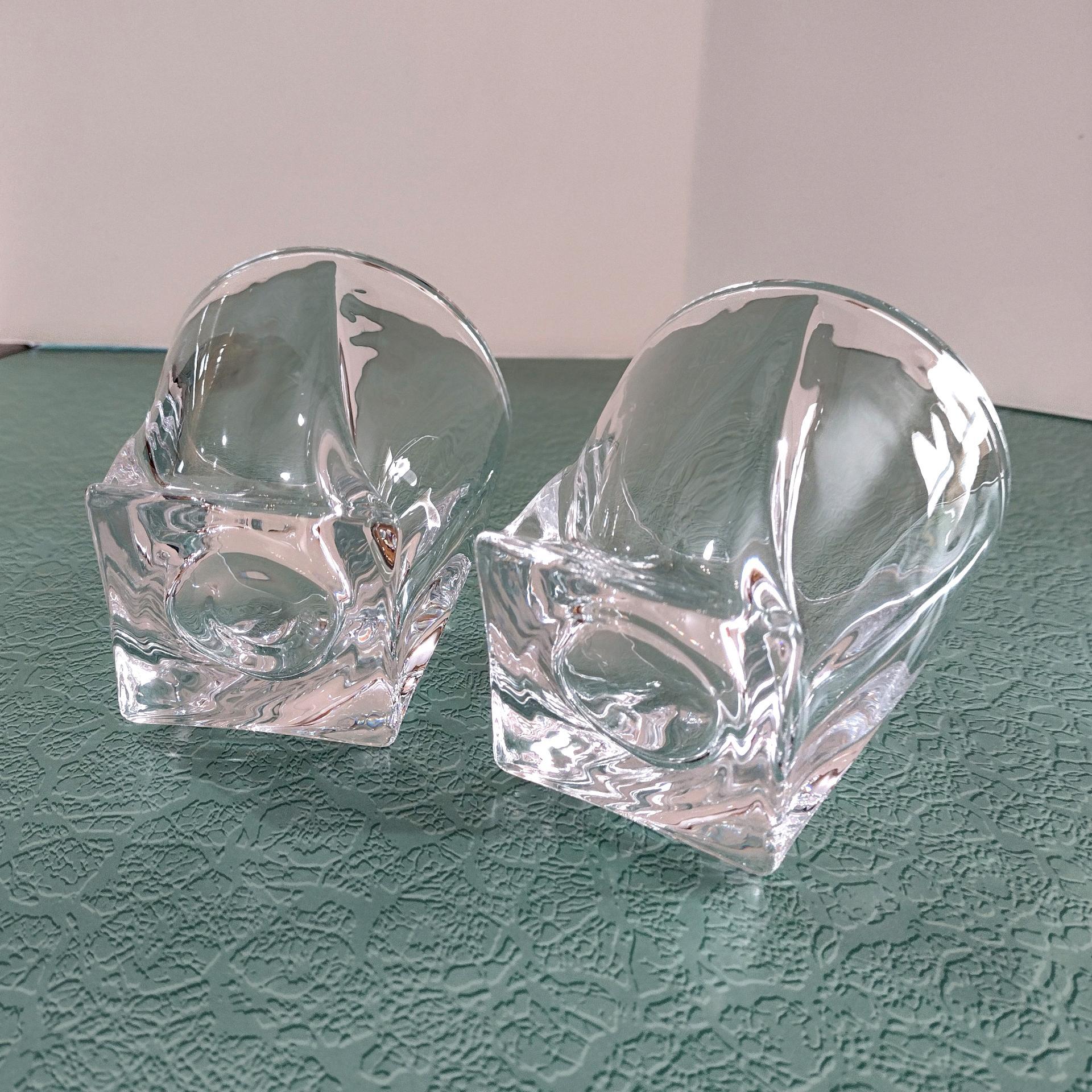 Vintage Mikasa Motion Double Old Fashioned Glasses, Set of Two, Twisted Whiskey Glasses