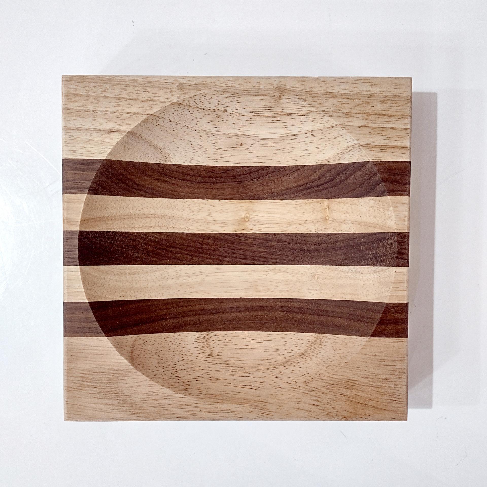 Vintage Wooden Ulu Chopping Bowl and Cutting Board, Birch and Walnut Wood Inlay 8 Inch Board