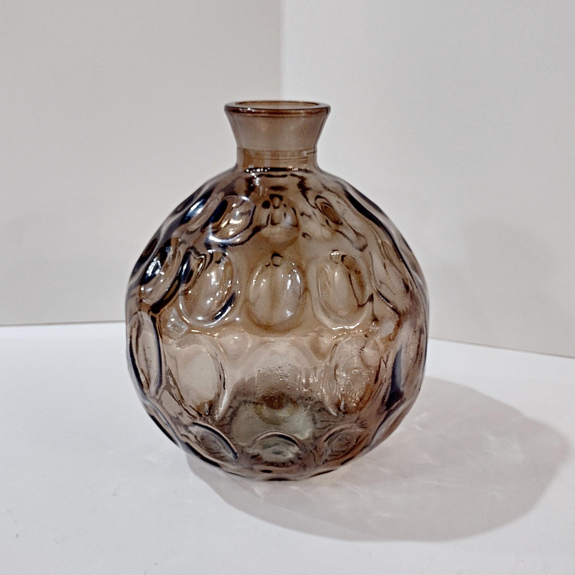 Vintage San Miguel Amber Brown Round Globe Thumbprint Recycled Glass Vase