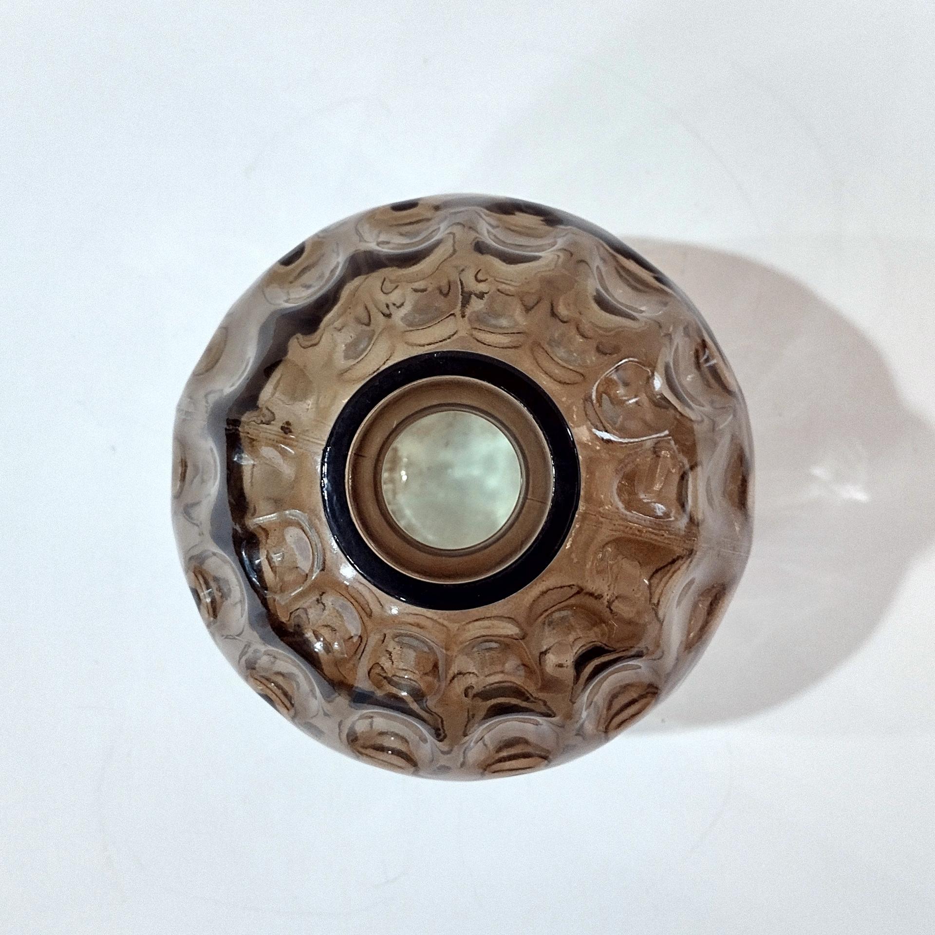 Vintage San Miguel Amber Brown Round Globe Thumbprint Recycled Glass Vase