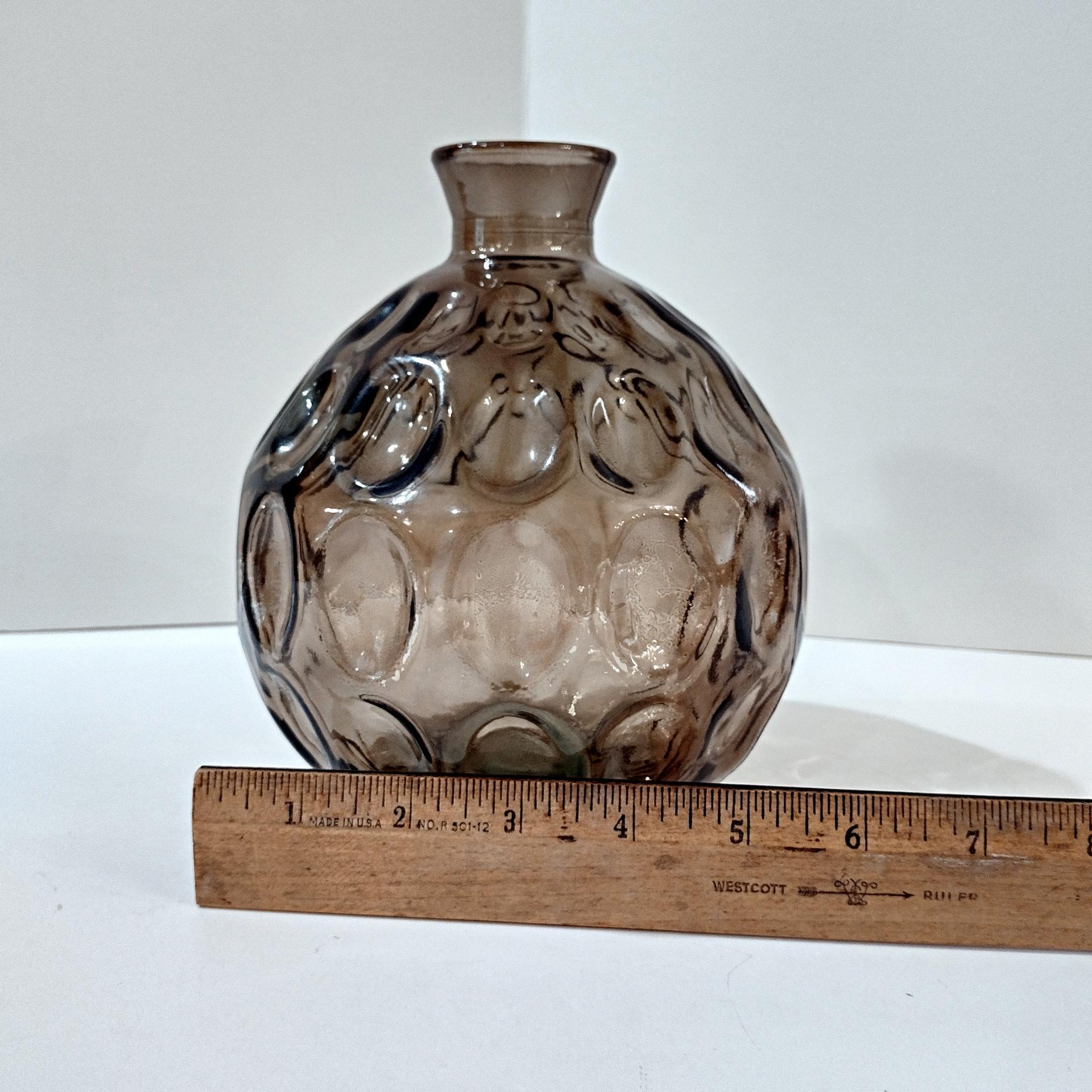Vintage San Miguel Amber Brown Round Globe Thumbprint Recycled Glass Vase