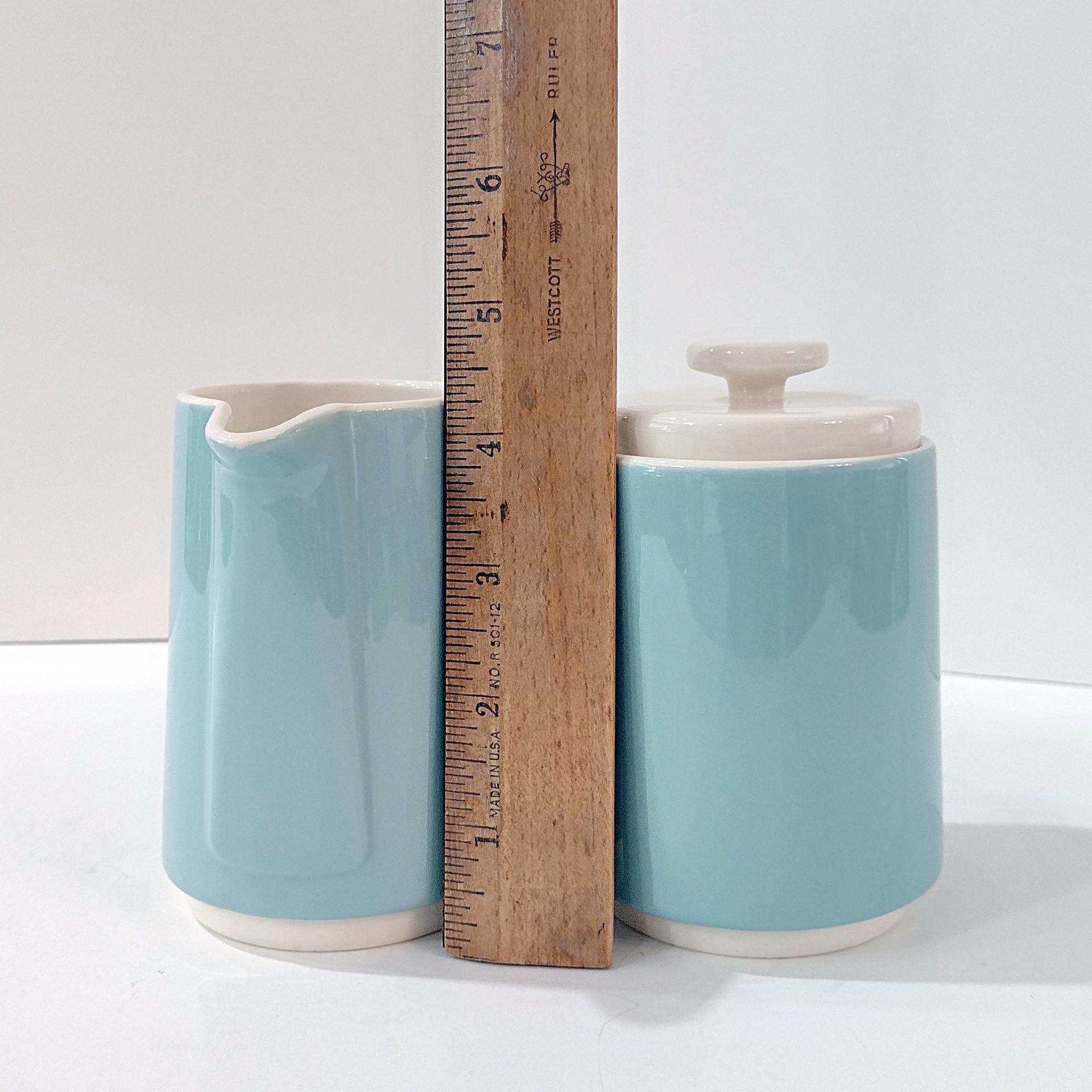 Vintage Homer Laughlin Vista Orbit Aqua Turquoise Blue Creamer and Covered Sugar Bowl Set
