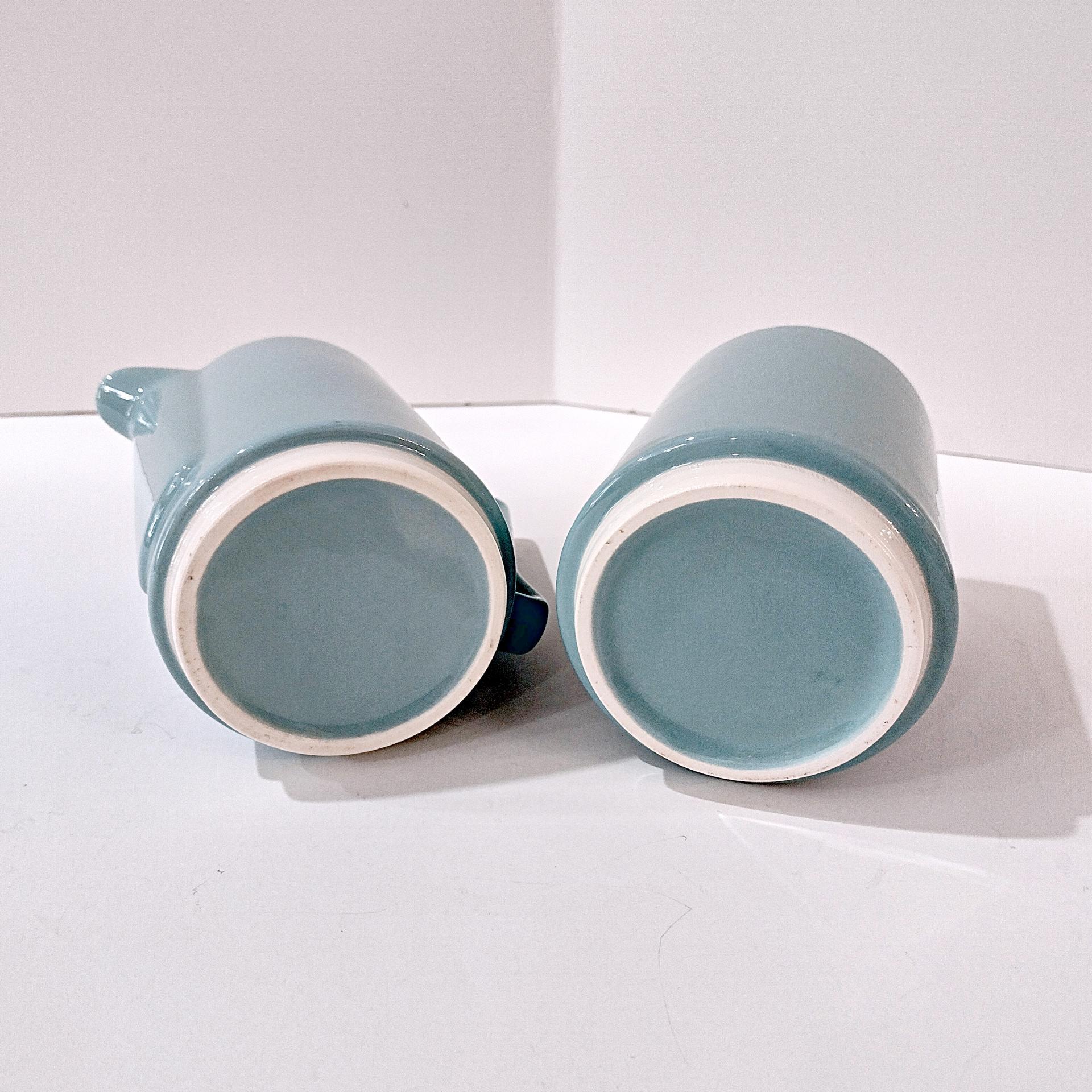 Vintage Homer Laughlin Vista Orbit Aqua Turquoise Blue Creamer and Covered Sugar Bowl Set