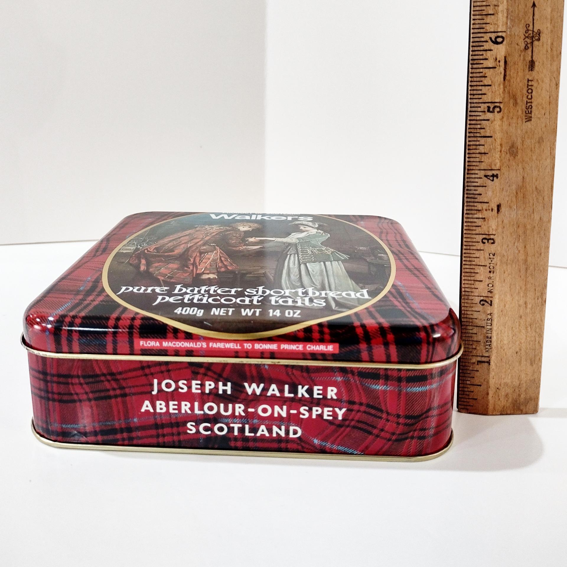 Vintage Walkers Pure Butter Shortbread Petti Coat Tails Tin Box, Scotland Cookie Tin, Flora McDonalds Farewell to Bonnie Prince Charlie Tin