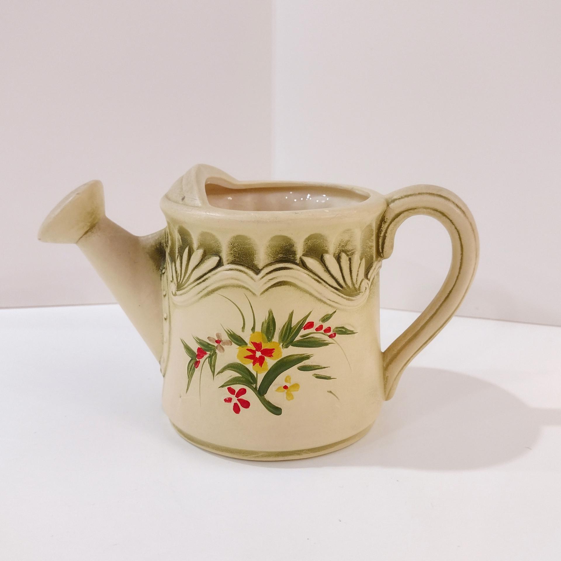 Vintage Hand Painted Watering Can Planter Pot, Small Succulent Pot