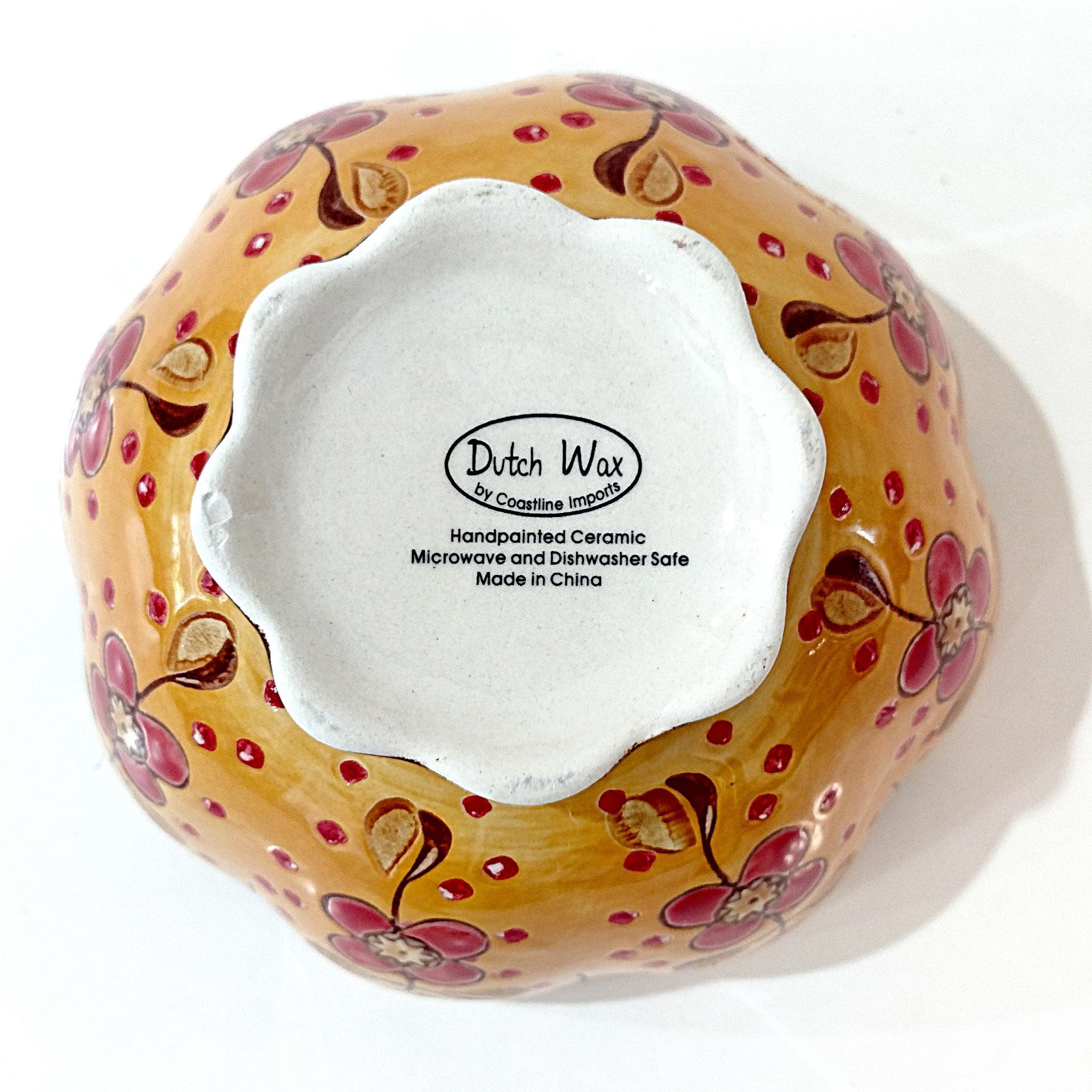 Vintage Anthropologie Hand Painted Floral Scalloped Bowl, Dutch Wax Coastal Imports Ceramic Bowl