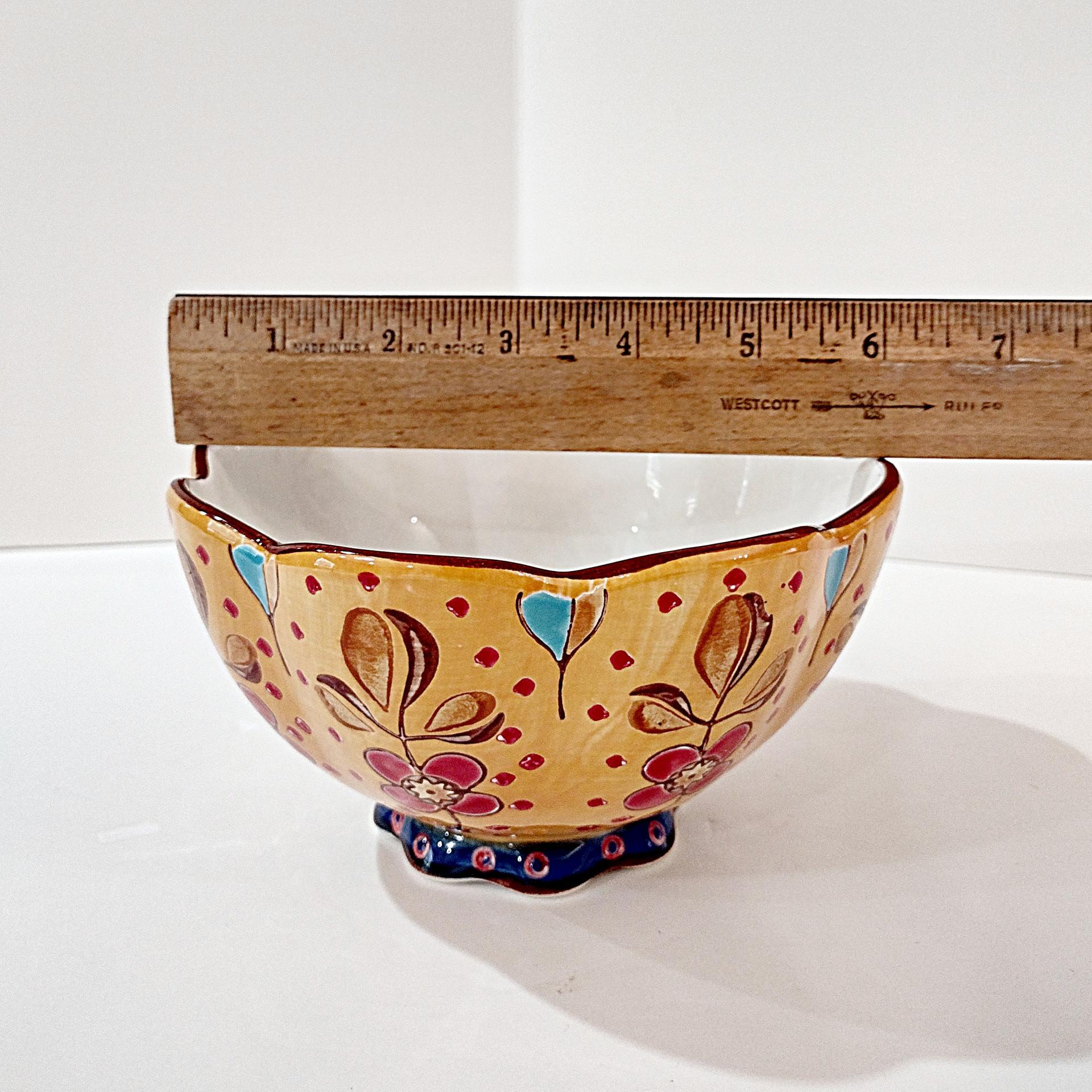 Vintage Anthropologie Hand Painted Floral Scalloped Bowl, Dutch Wax Coastal Imports Ceramic Bowl