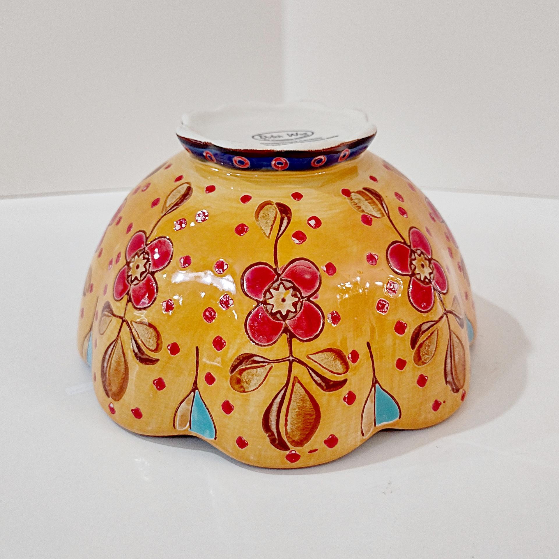 Vintage Anthropologie Hand Painted Floral Scalloped Bowl, Dutch Wax Coastal Imports Ceramic Bowl