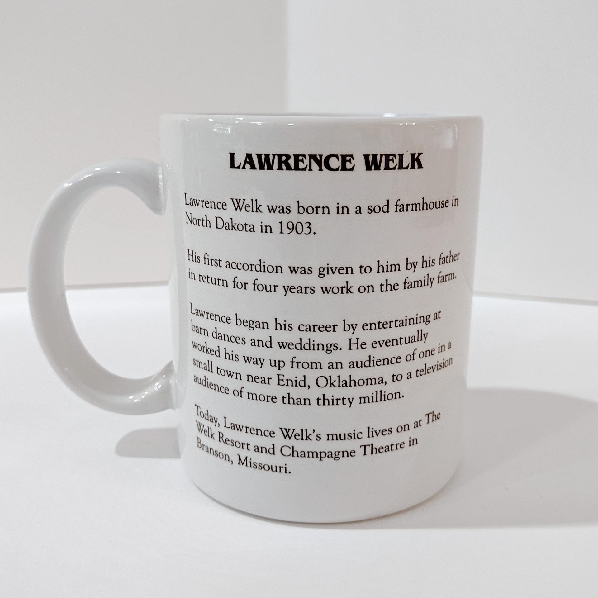 Vintage Lawrence Welk Ceramic Coffee Mug, Wunnerful Welk History Mug