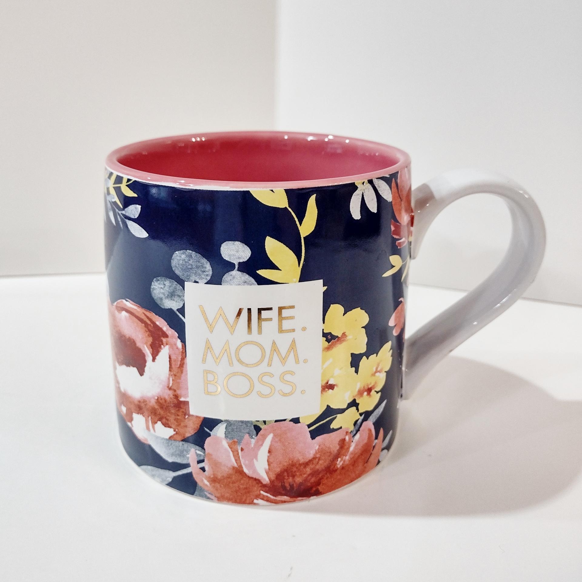 Vintage Wife Mom Boss Floral Ceramic Coffee Tea Mug, Large Oversized Mug, Mother's Day Gift