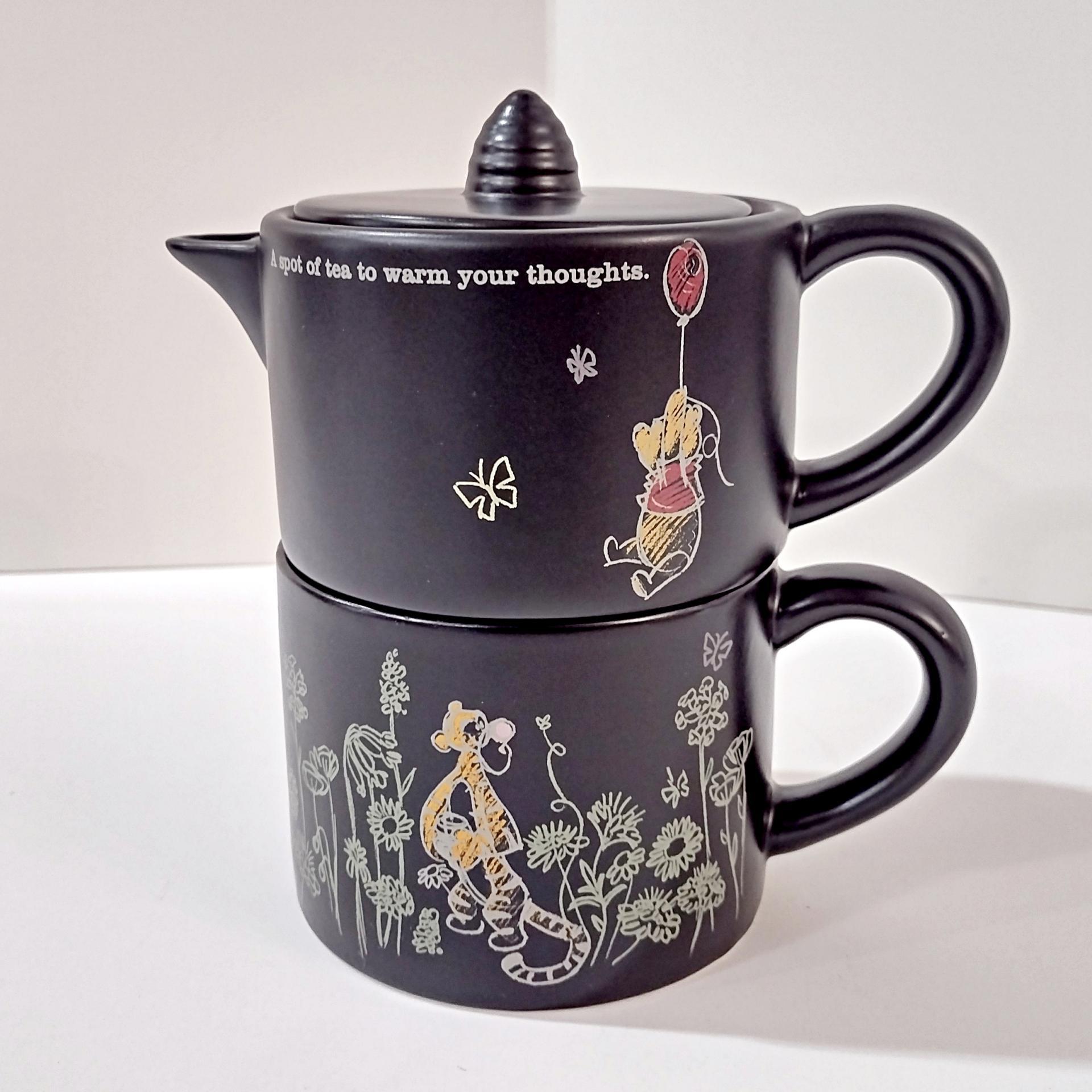 Vintage Hallmark Winnie the Pooh Mini Teapot and Cup, Stackable Tea Pot Mug Set