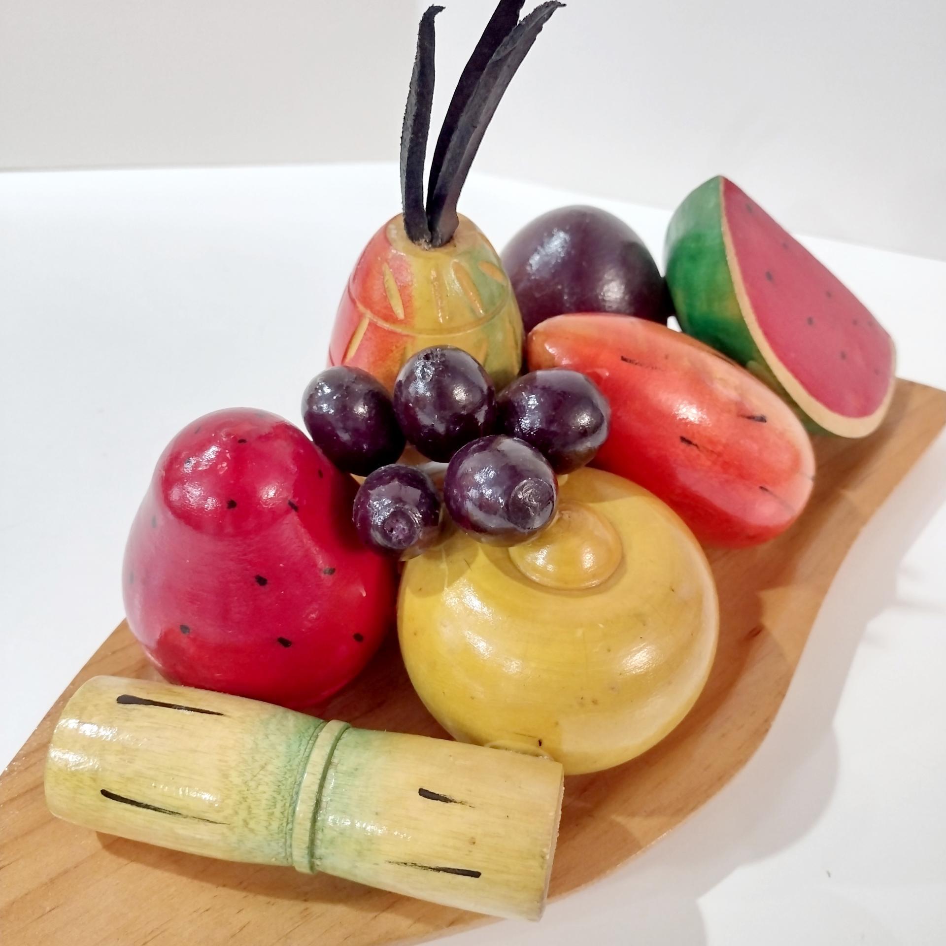 Vintage Hand Carved Wooden Fruit Platter Centerpiece