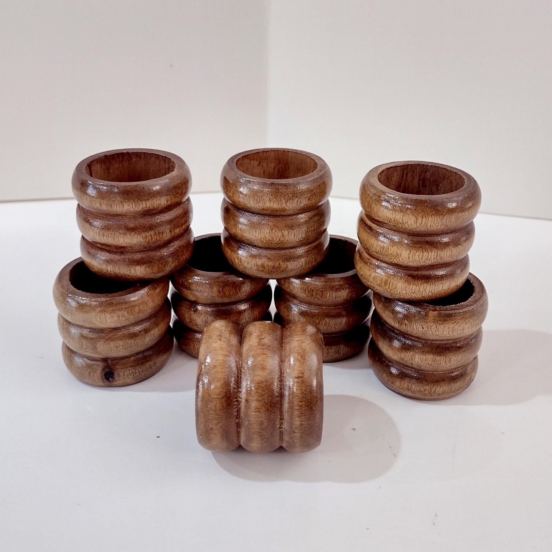 Vintage Wooden Napkin Rings, Set of 8