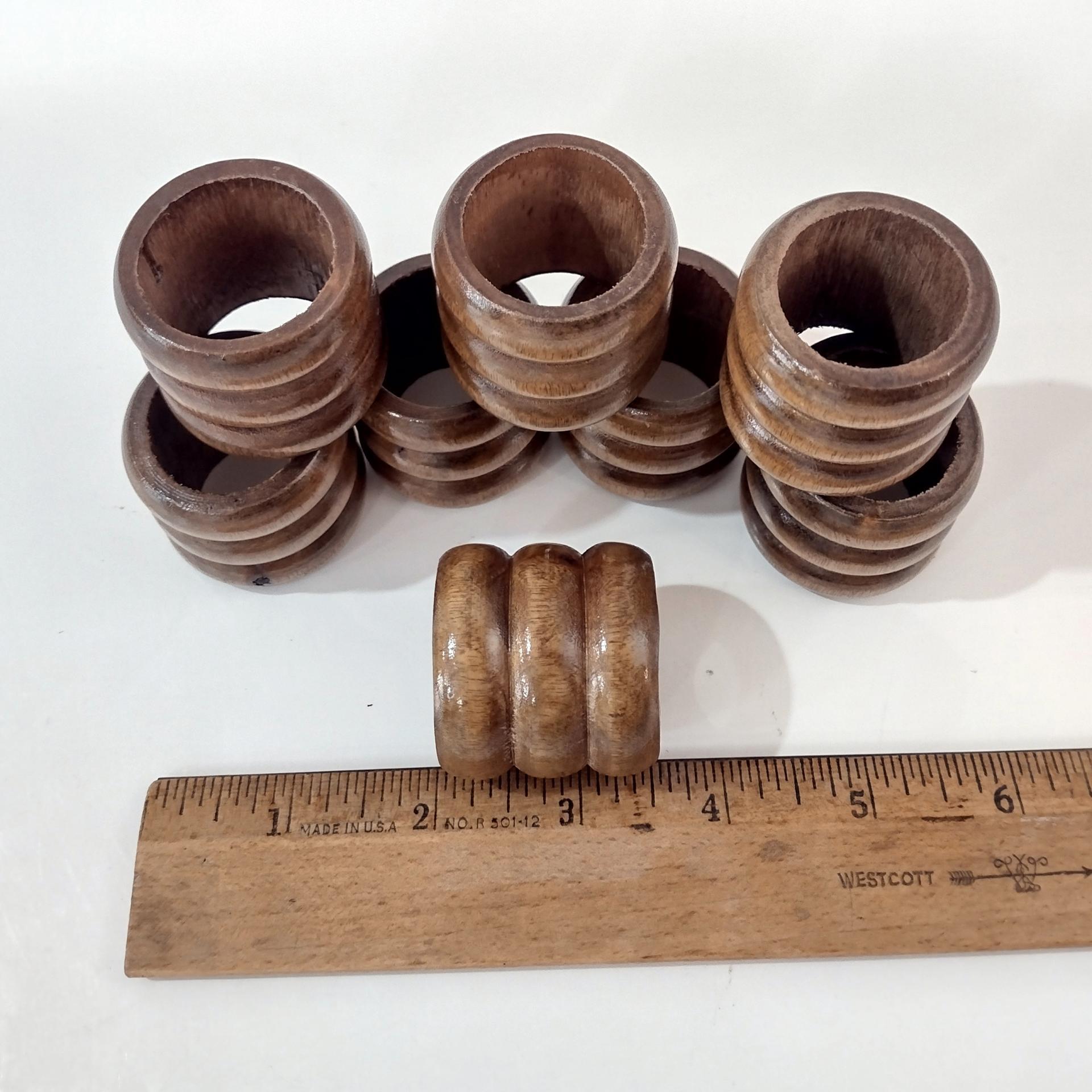 Vintage Wooden Napkin Rings, Set of 8