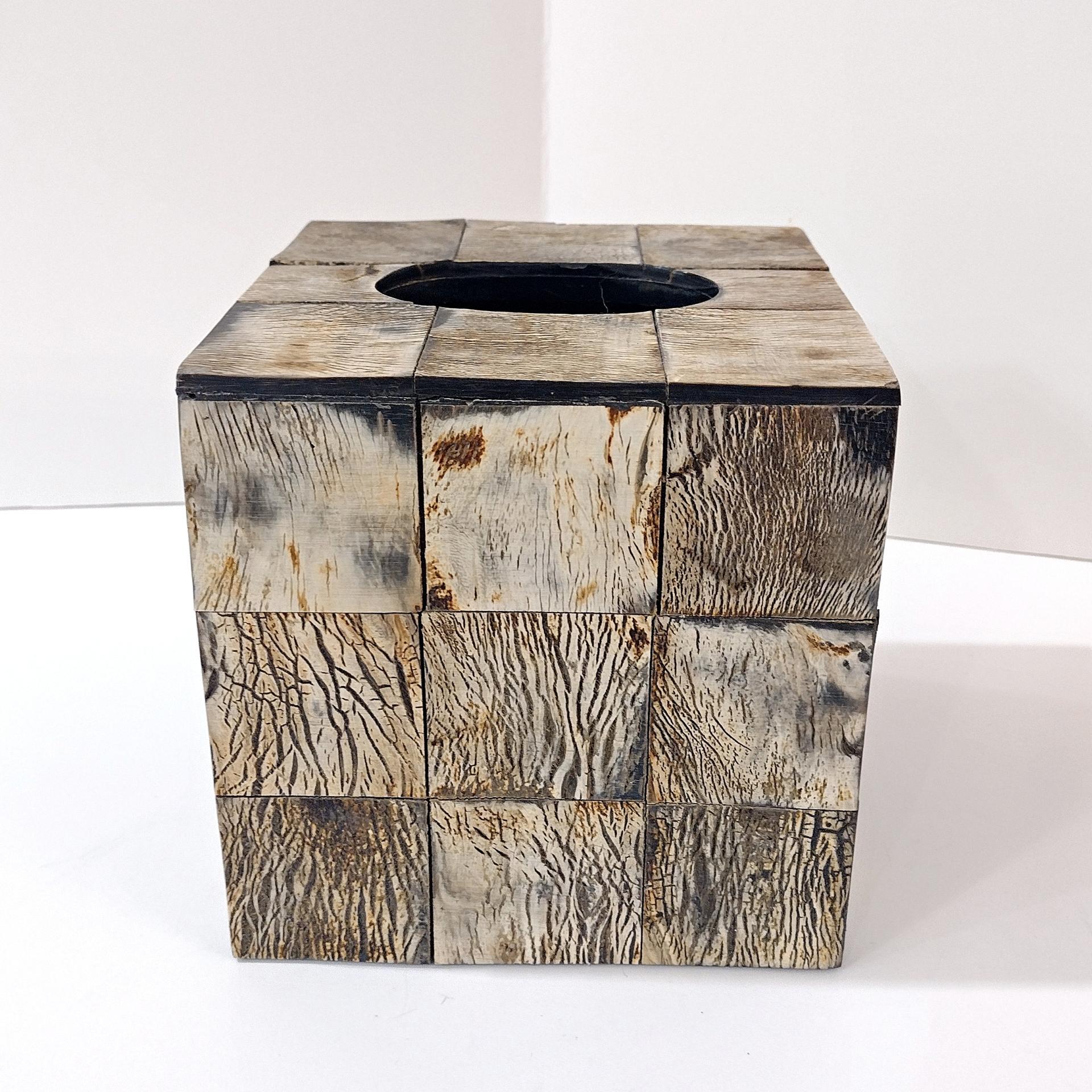Vintage Rustic Wood Grain Tiled Tissue Box Holder, Wooden Tissue Box Cover, Rustic Natural Decor