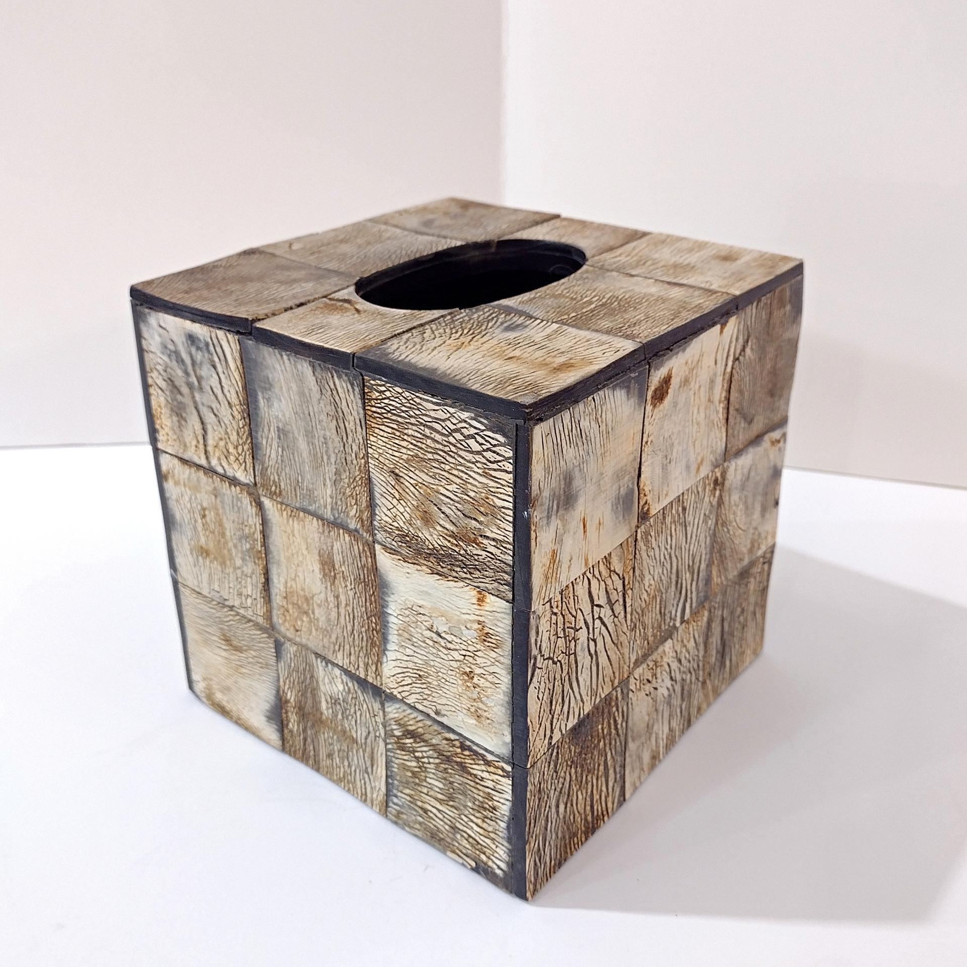 Vintage Rustic Wood Grain Tiled Tissue Box Holder, Wooden Tissue Box Cover, Rustic Natural Decor