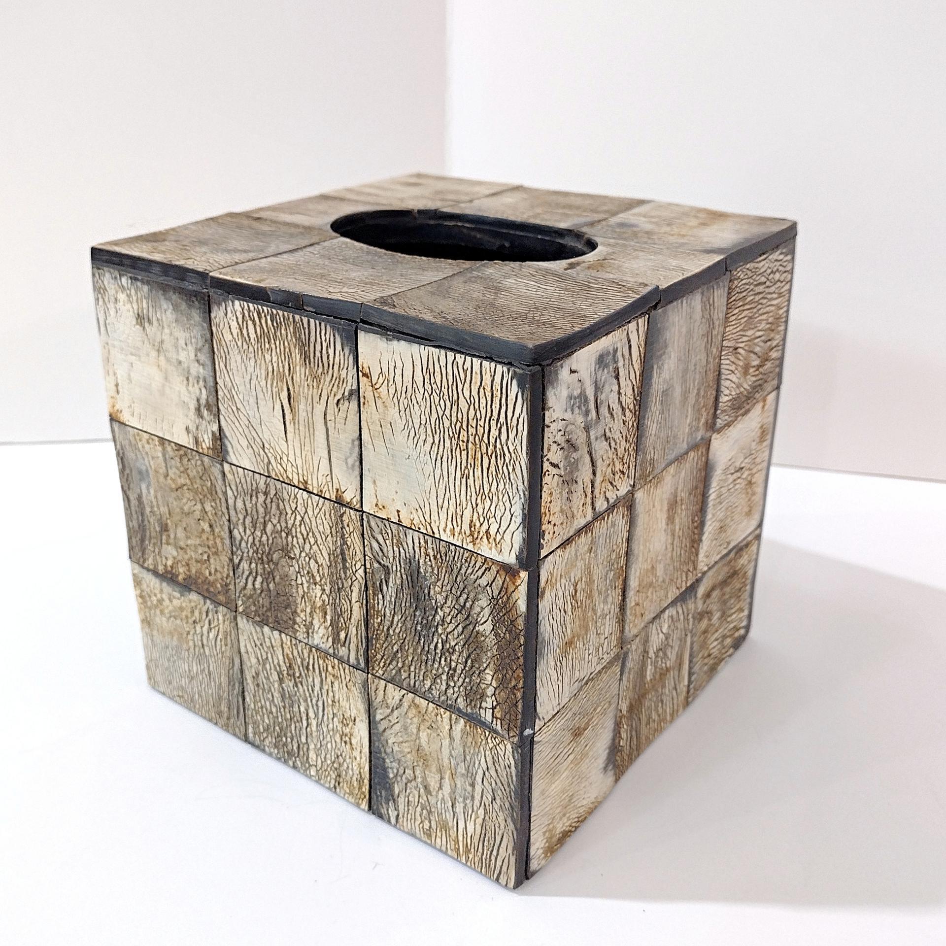 Vintage Rustic Wood Grain Tiled Tissue Box Holder, Wooden Tissue Box Cover, Rustic Natural Decor
