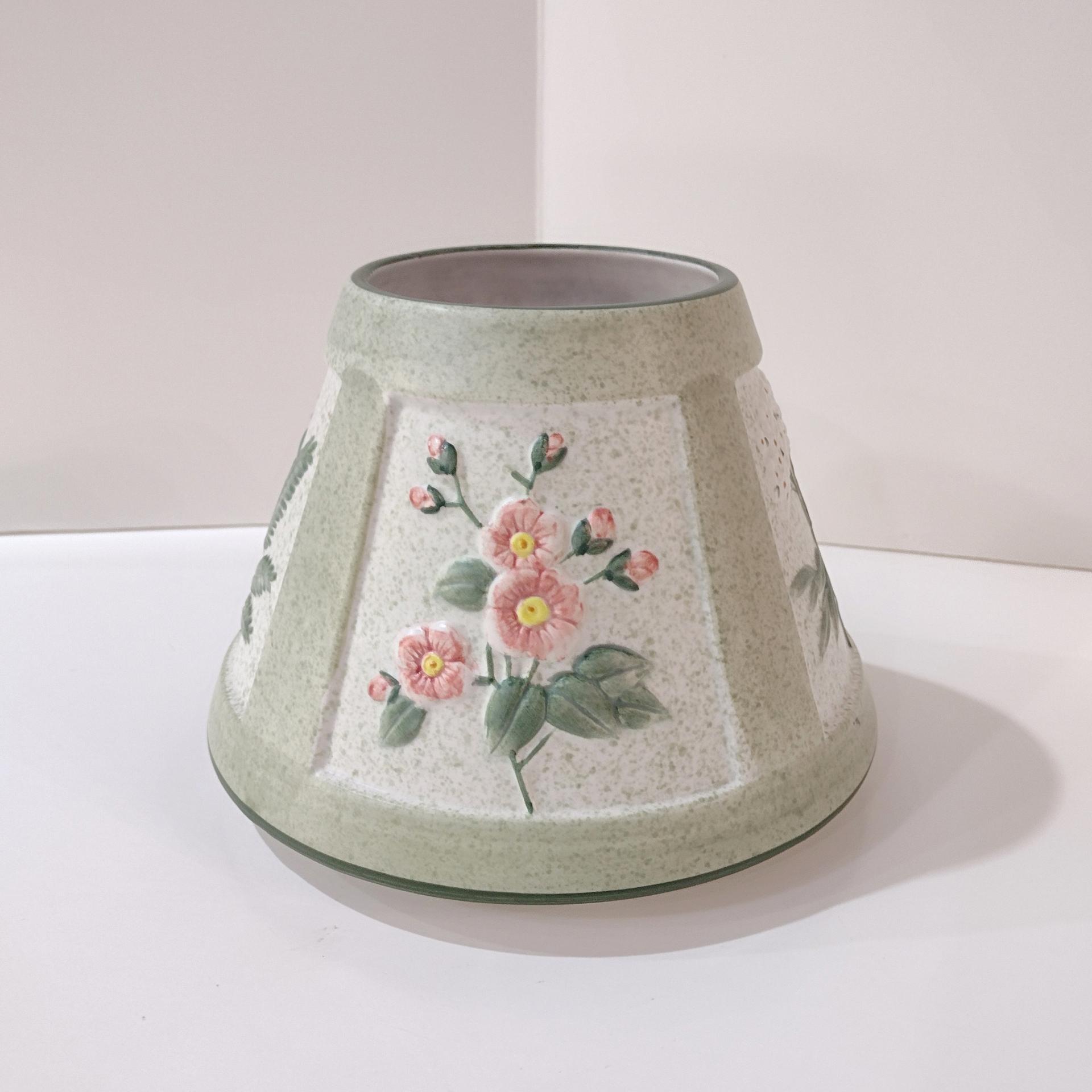 Vintage Yankee Candle Ceramic Shade Jar Topper, Green, Purple, Pink Beige Floral Design