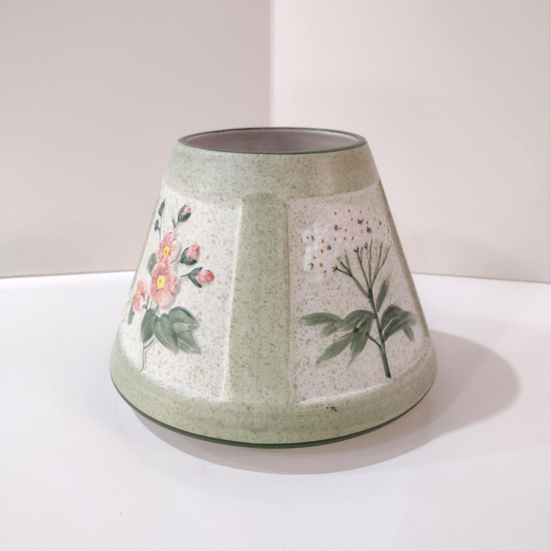 Vintage Yankee Candle Ceramic Shade Jar Topper, Green, Purple, Pink Beige Floral Design