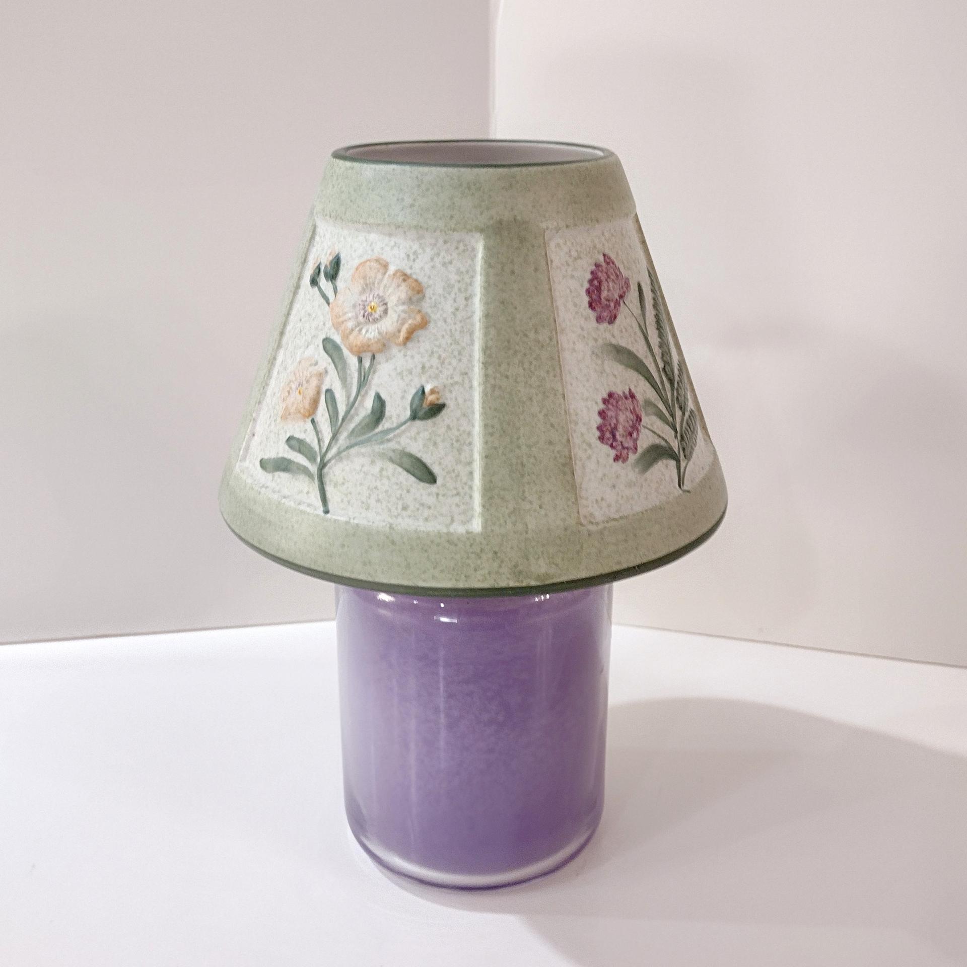 Vintage Yankee Candle Ceramic Shade Jar Topper, Green, Purple, Pink Beige Floral Design