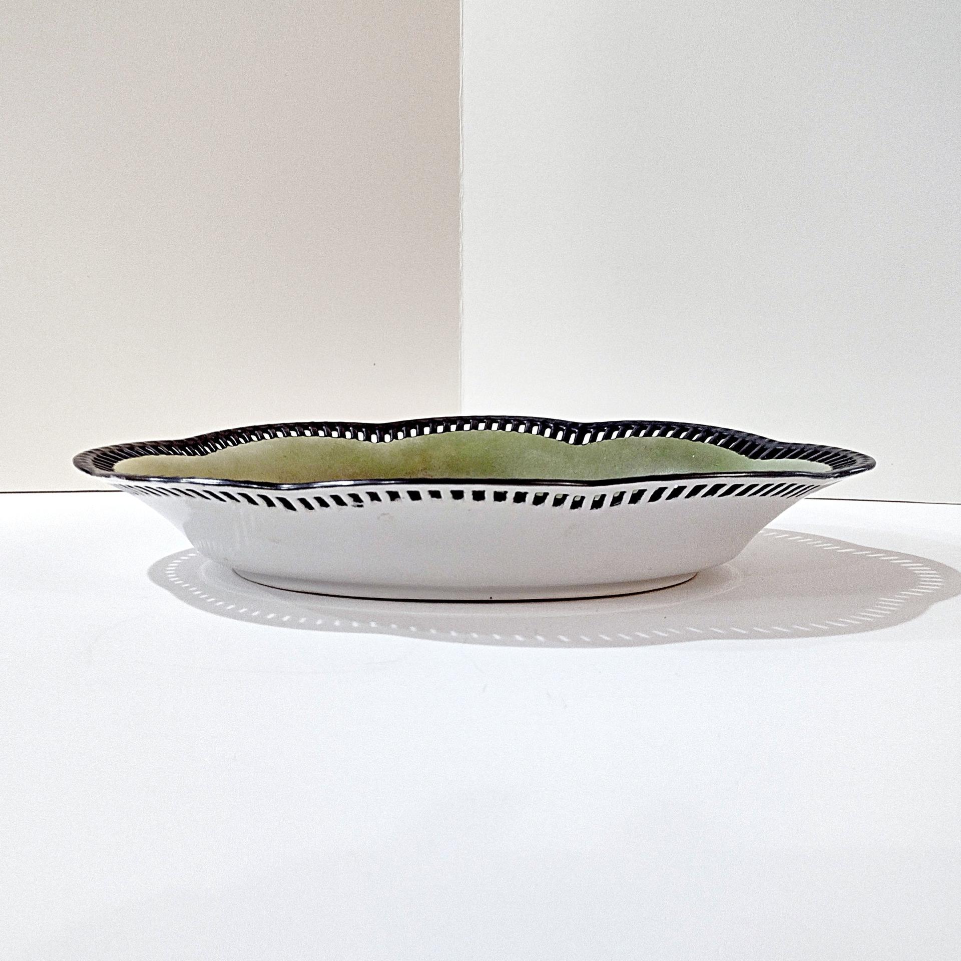 Antique Schumann Bavaria Germany Large Oval Porcelain Serving Bowl with Reticulated Lattice Edge, Yellow Rose Design Dish