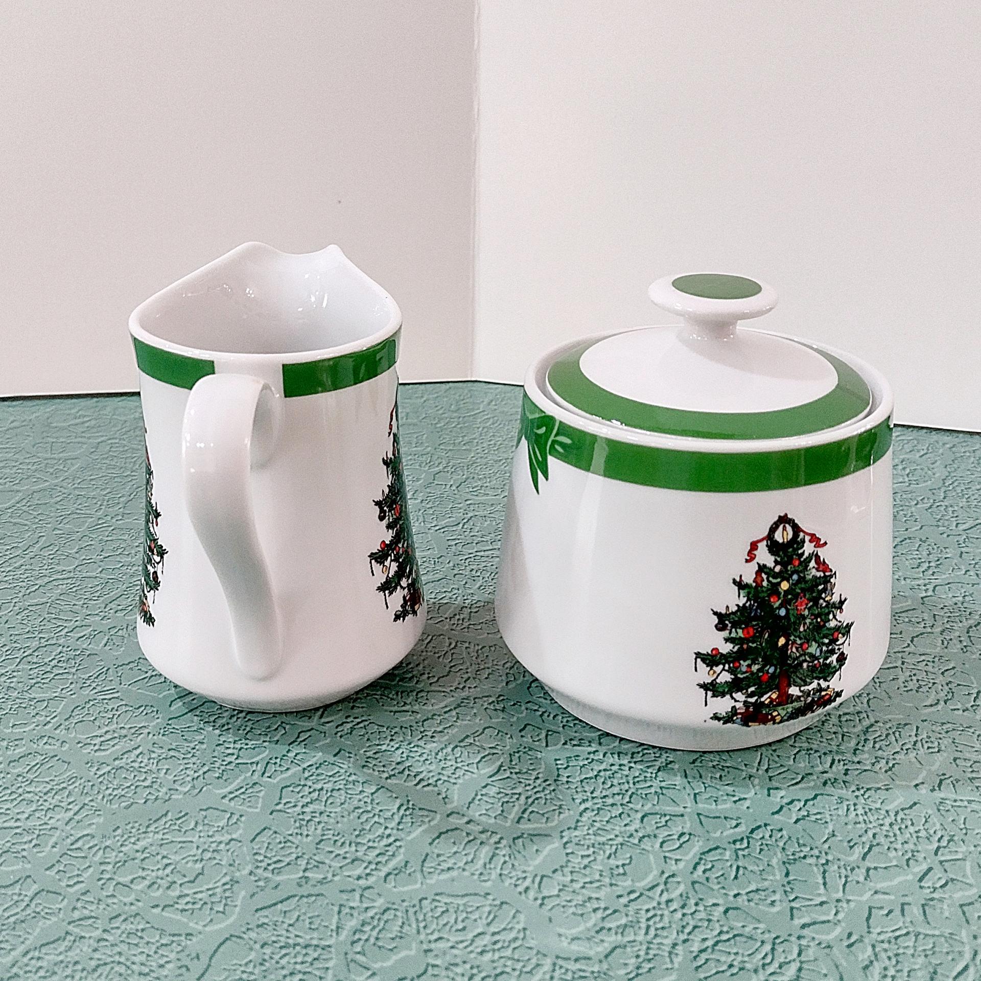 Vintage Yule Tide Ceramic Cream and Sugar Set, Georges Briard Christmas Holiday Dinnerware